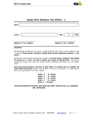 MICAT Sample Questions 2016-17