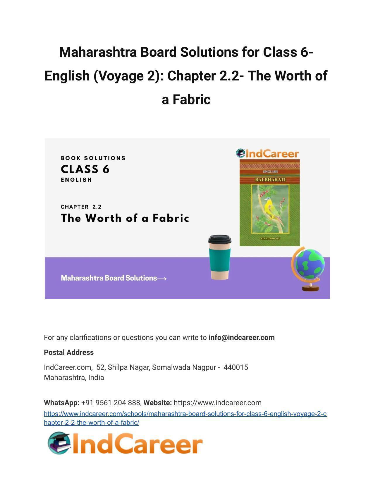 Maharashtra Board Solutions for Class 6- English (Voyage 2): Chapter 2.2- The Worth of a Fabric - Page 1