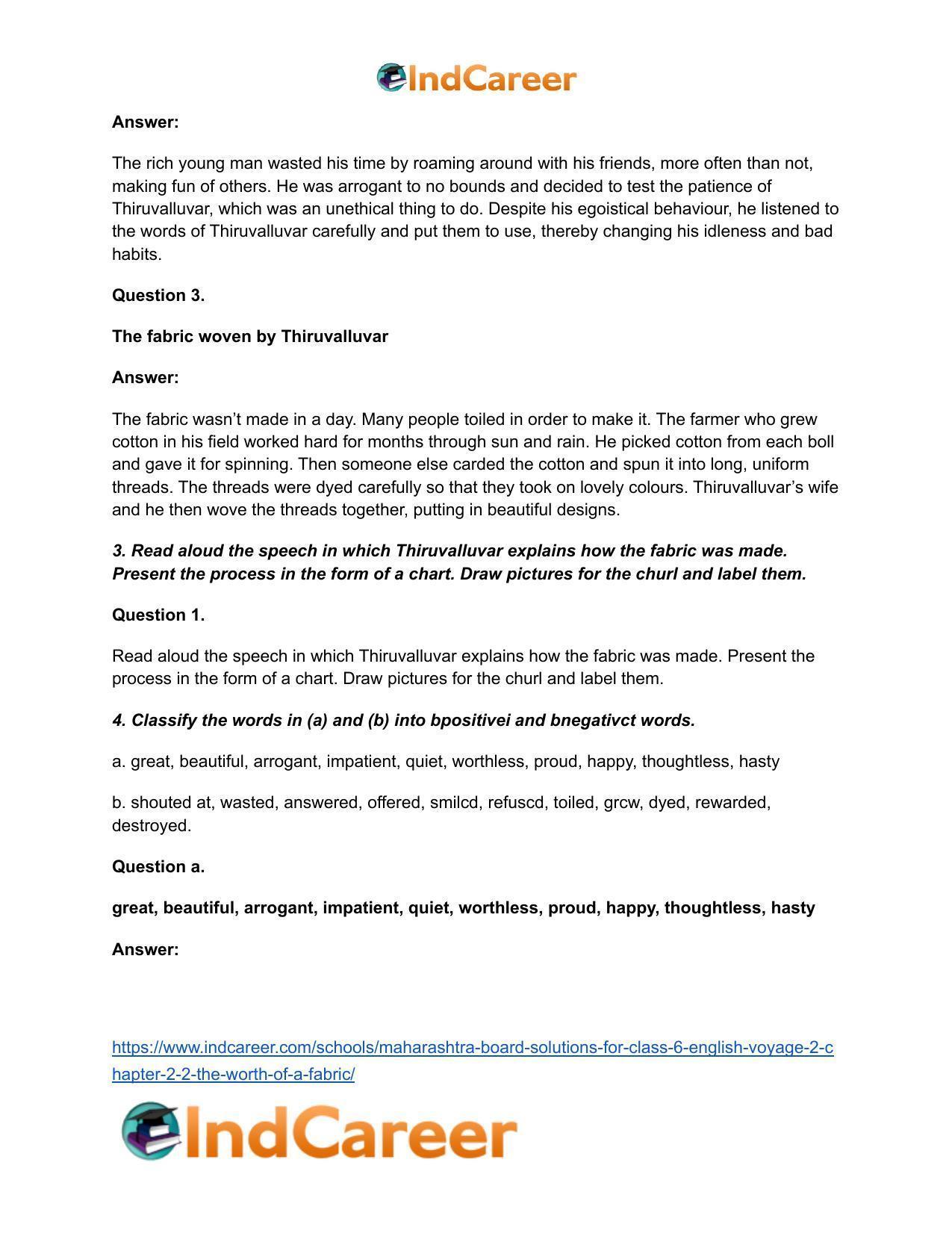 Maharashtra Board Solutions for Class 6- English (Voyage 2): Chapter 2.2- The Worth of a Fabric - Page 3