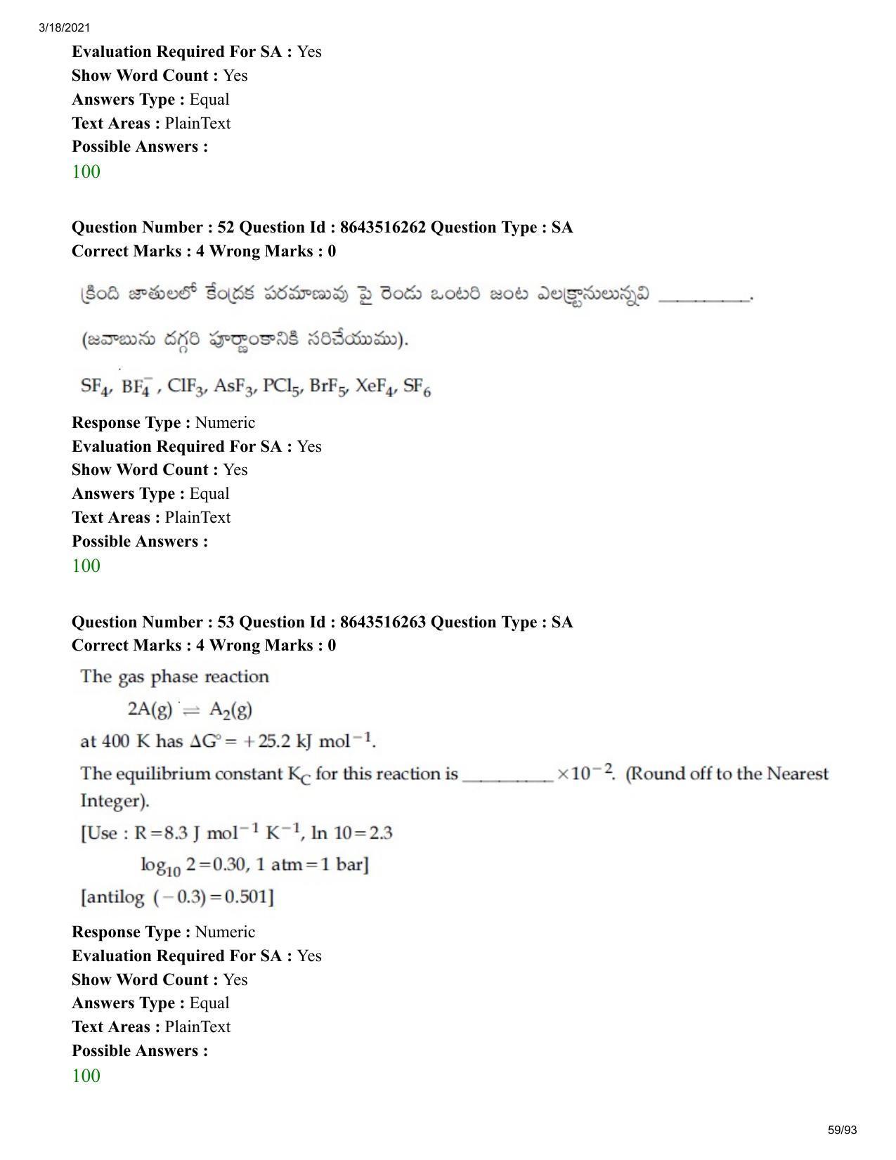 JEE Mains 2021: BTech ETE (Shift 2) 18-03-2021 Question Paper - Page 59