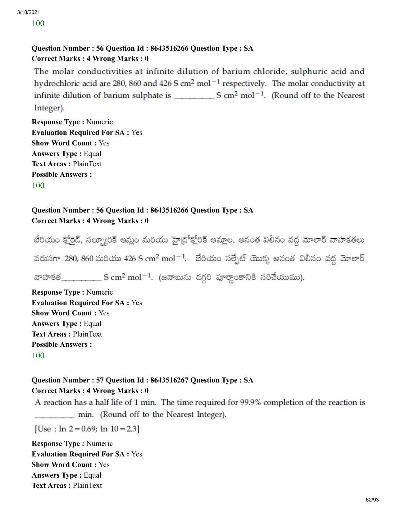 JEE Mains 2021: BTech ETE (Shift 2) 18-03-2021 Question Paper - Page 62