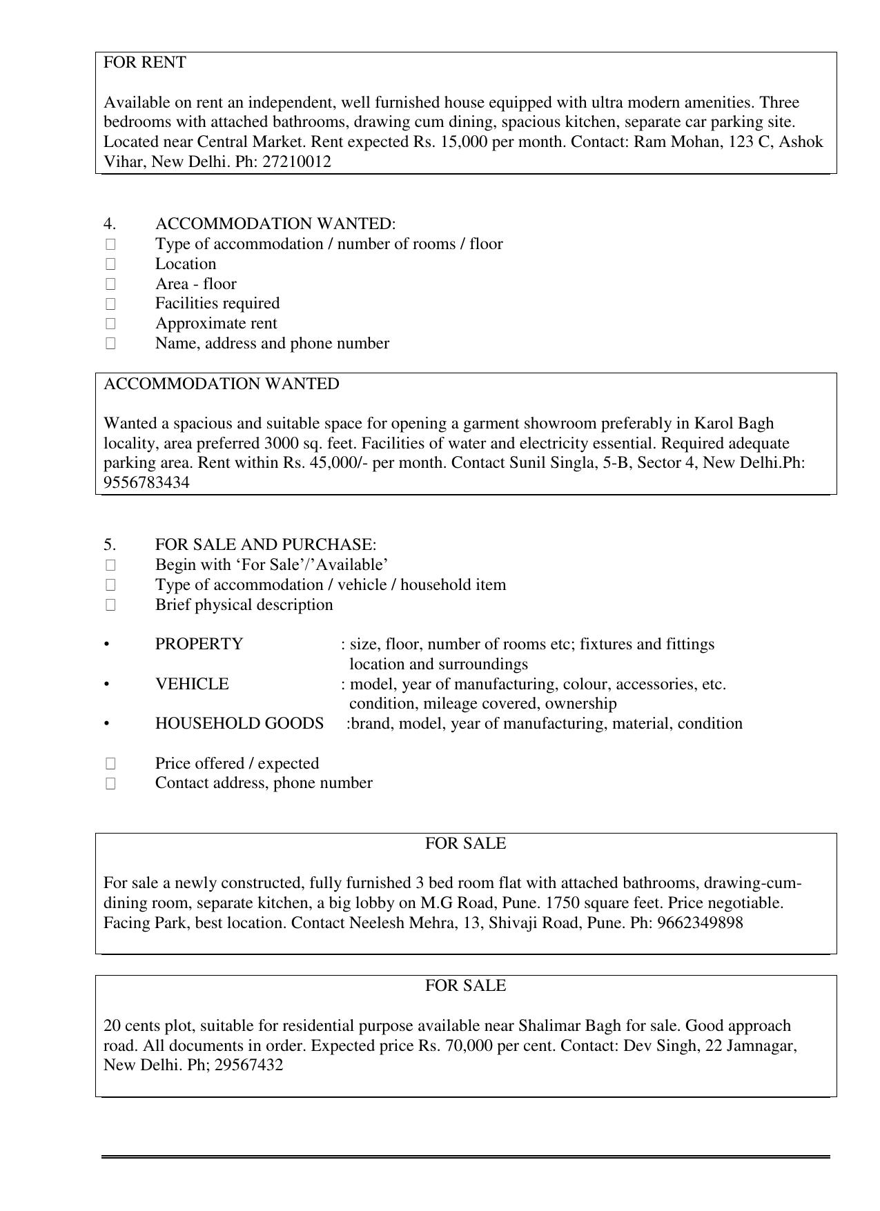 CBSE Worksheets for Class 11 English Classified Advertisements Assignment - Page 2