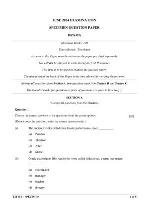 ICSE Class 10 2024 DRAMA Sample Paper