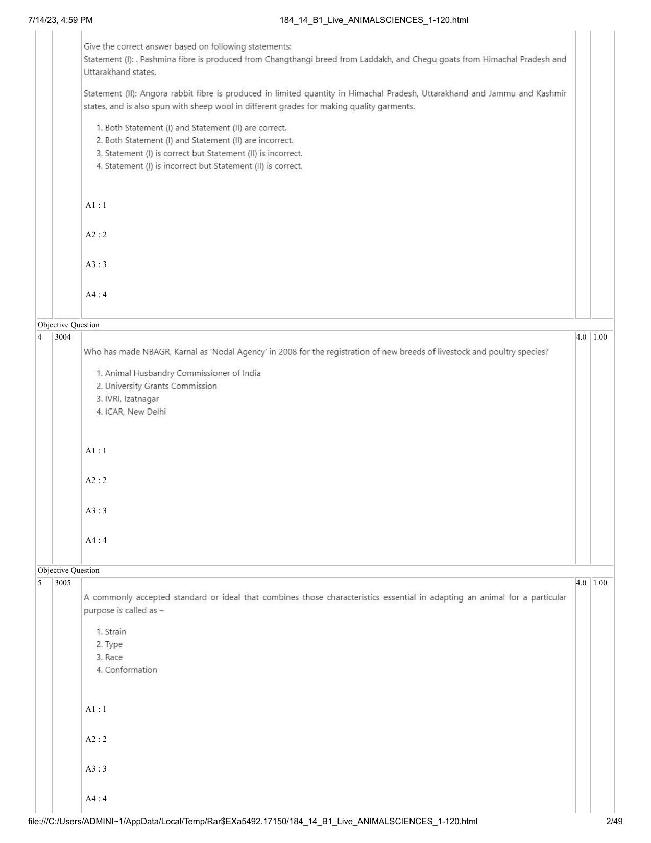 ICAR AIEEA PG 2023 ANIMAL SCIENCE Question Paper- 14 July 2023 - Page 2