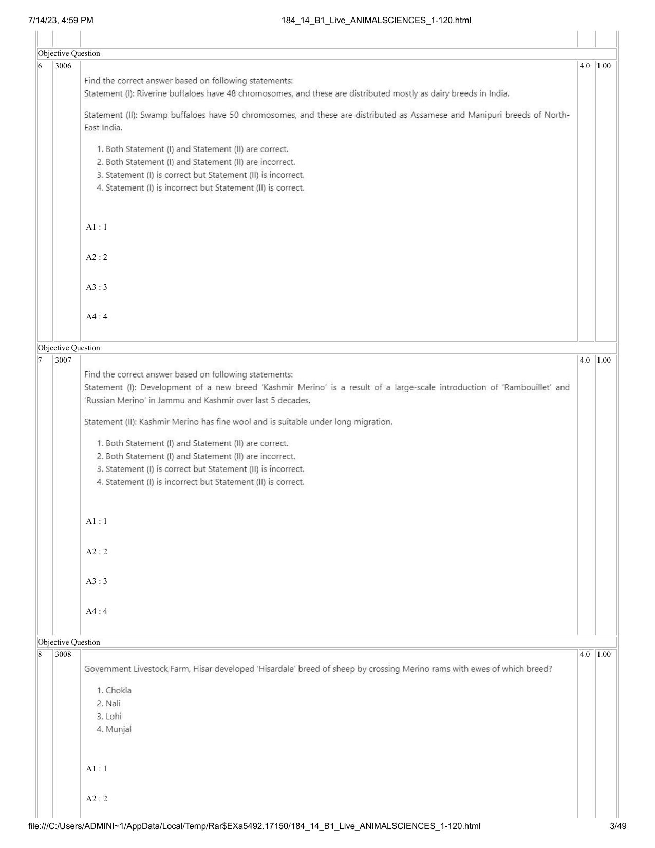 ICAR AIEEA PG 2023 ANIMAL SCIENCE Question Paper- 14 July 2023 - Page 3