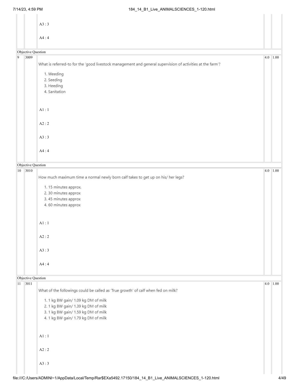 ICAR AIEEA PG 2023 ANIMAL SCIENCE Question Paper- 14 July 2023 - Page 4