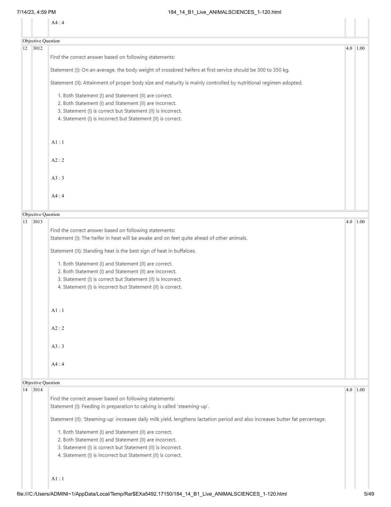 ICAR AIEEA PG 2023 ANIMAL SCIENCE Question Paper- 14 July 2023 - Page 5