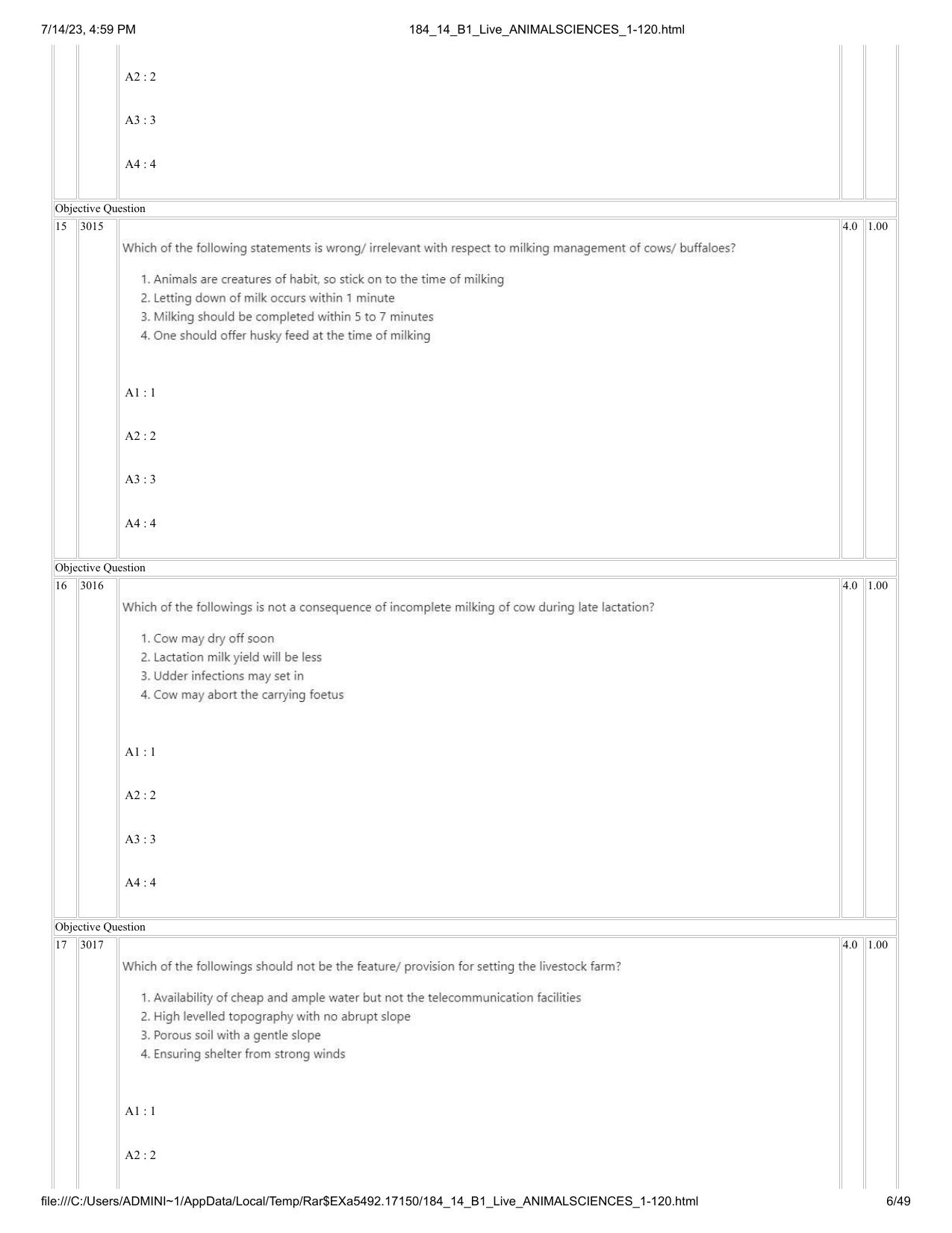 ICAR AIEEA PG 2023 ANIMAL SCIENCE Question Paper- 14 July 2023 - Page 6