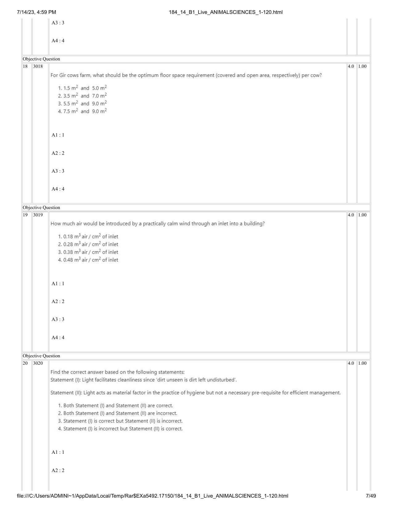 ICAR AIEEA PG 2023 ANIMAL SCIENCE Question Paper- 14 July 2023 - Page 7