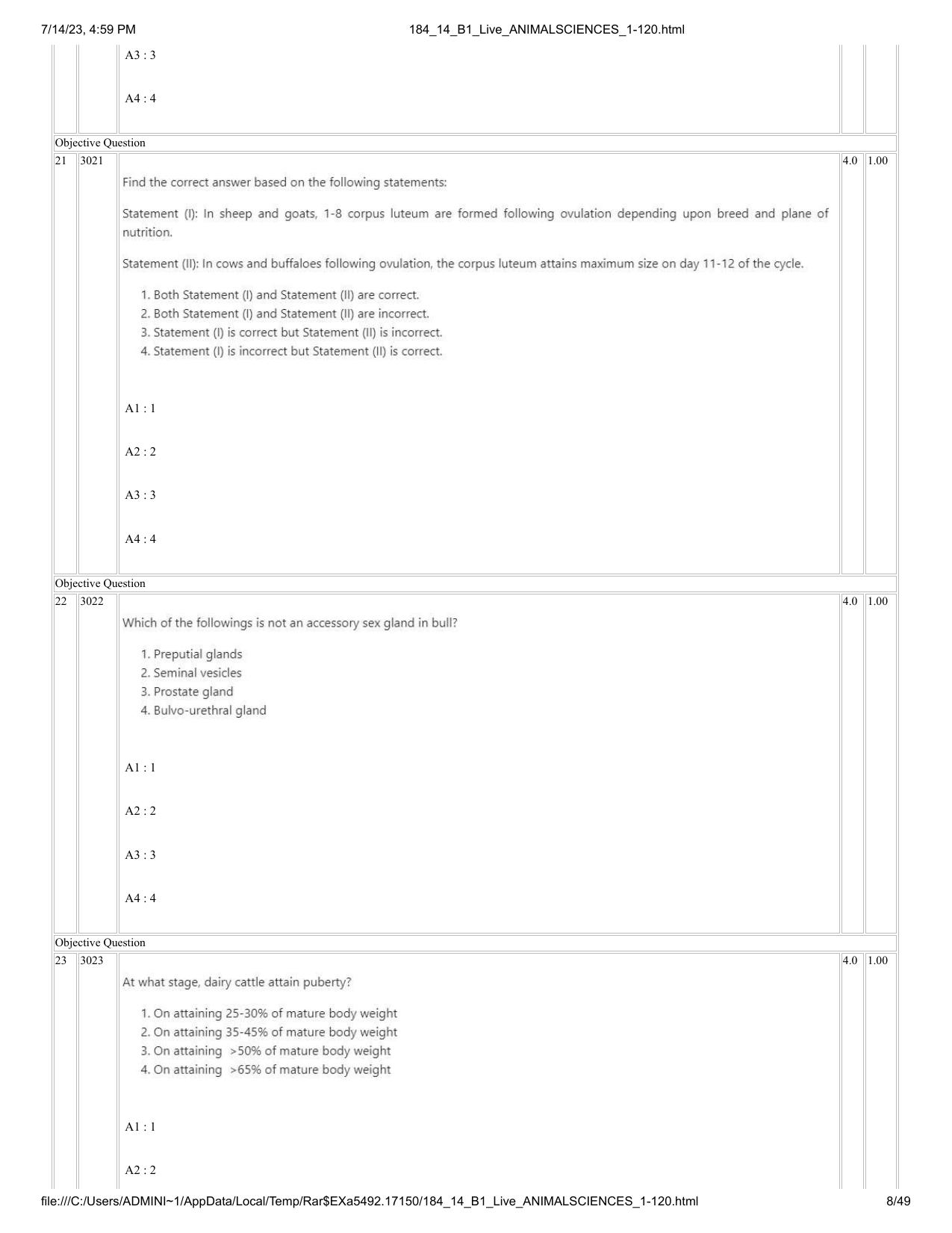 ICAR AIEEA PG 2023 ANIMAL SCIENCE Question Paper- 14 July 2023 - Page 8