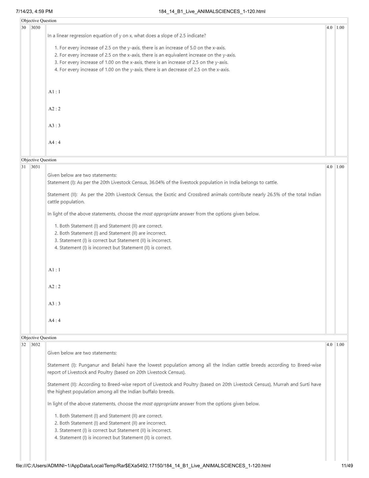 ICAR AIEEA PG 2023 ANIMAL SCIENCE Question Paper- 14 July 2023 - Page 11