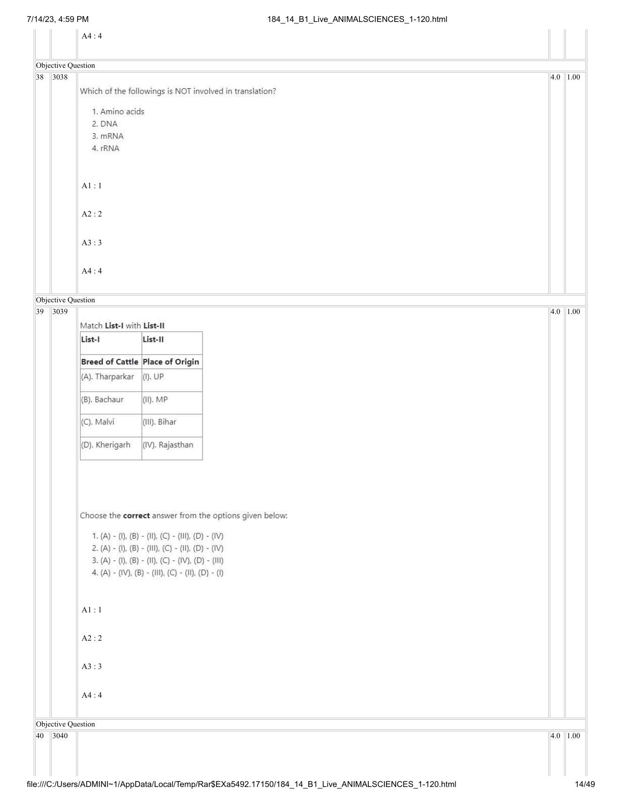ICAR AIEEA PG 2023 ANIMAL SCIENCE Question Paper- 14 July 2023 - Page 14