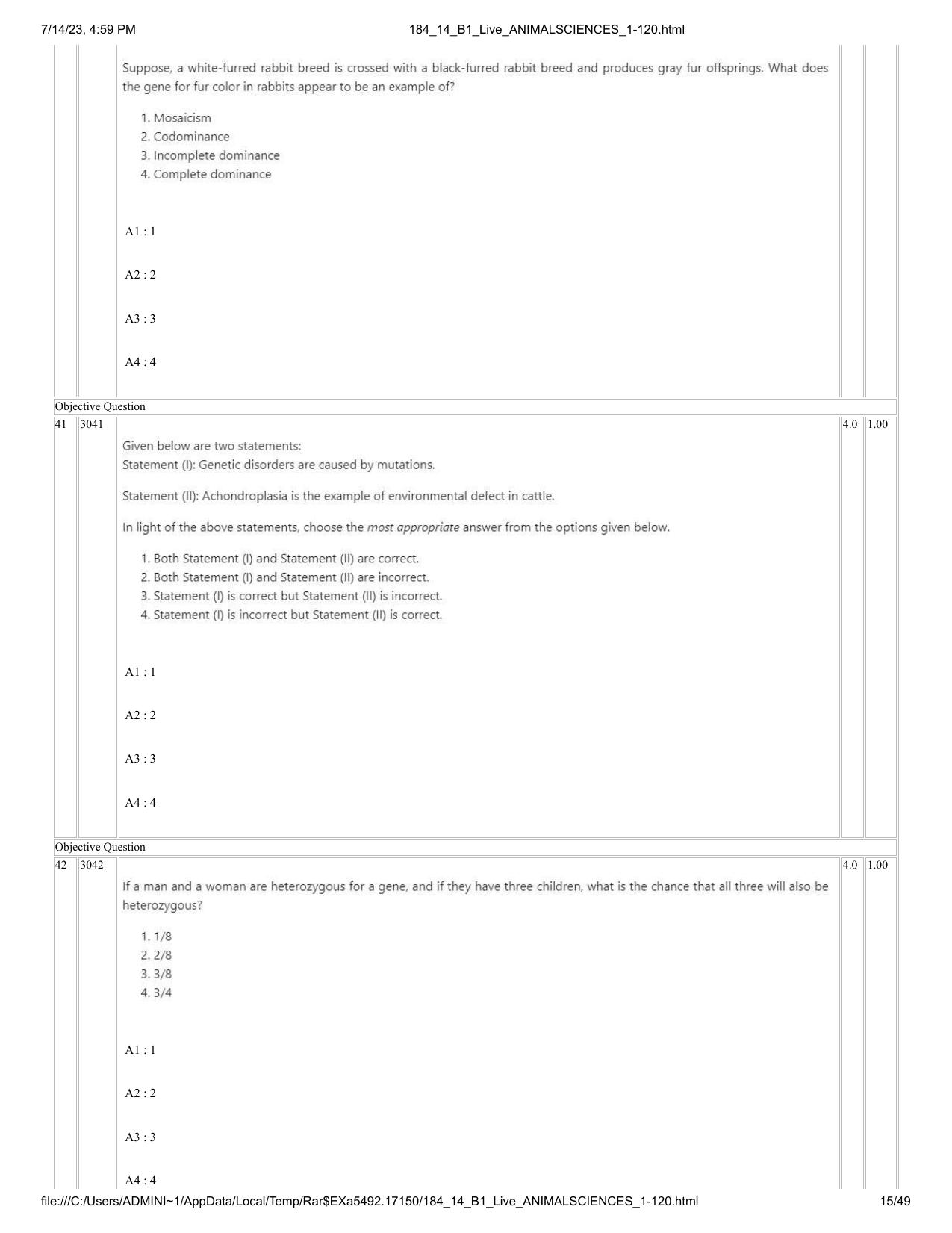 ICAR AIEEA PG 2023 ANIMAL SCIENCE Question Paper- 14 July 2023 - Page 15