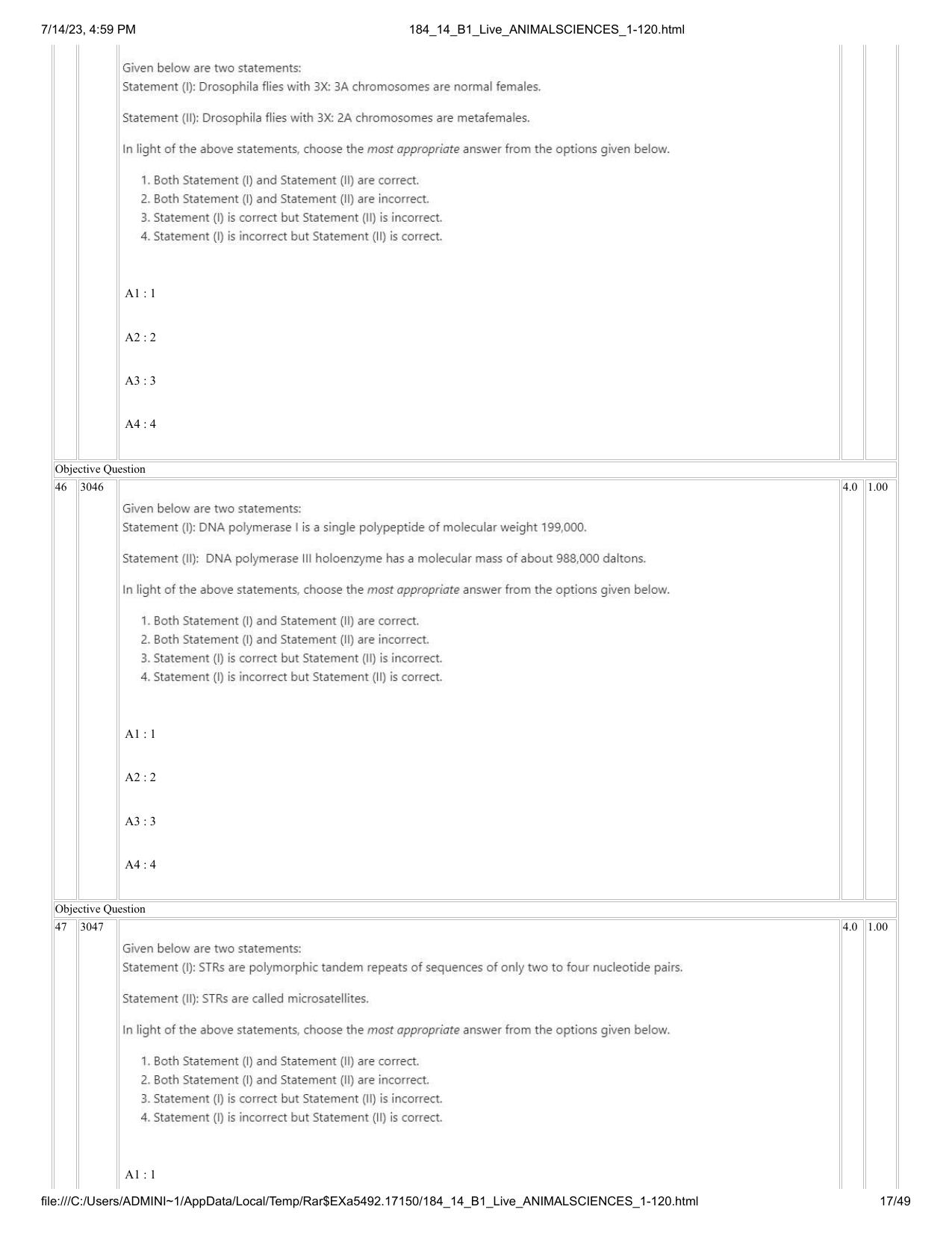 ICAR AIEEA PG 2023 ANIMAL SCIENCE Question Paper- 14 July 2023 - Page 17