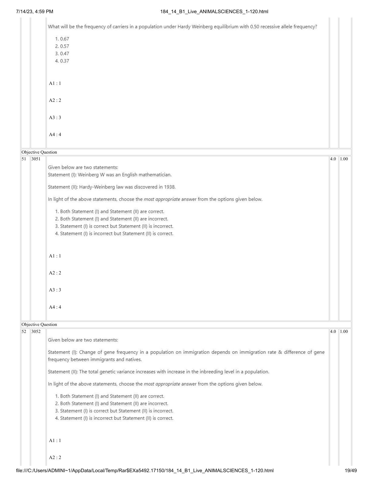 ICAR AIEEA PG 2023 ANIMAL SCIENCE Question Paper- 14 July 2023 - Page 19