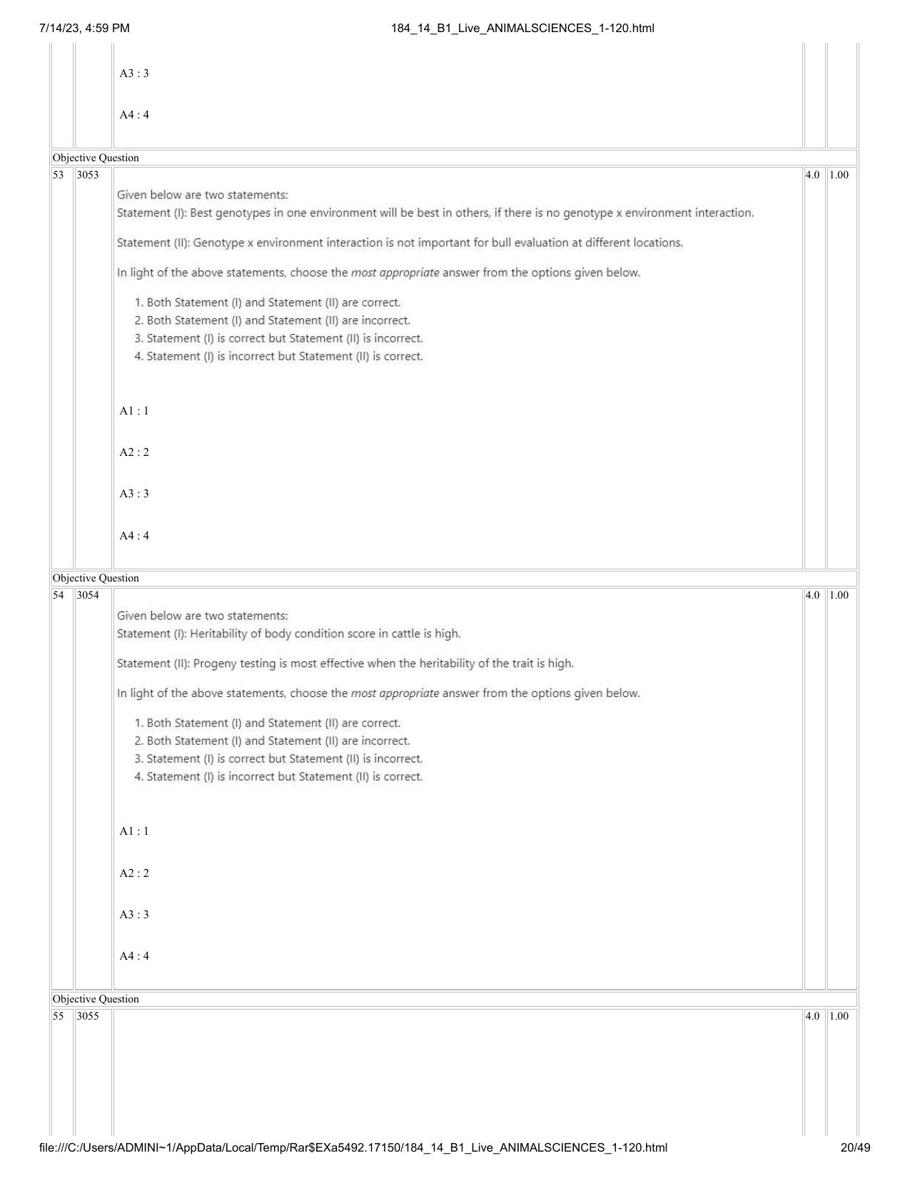 ICAR AIEEA PG 2023 ANIMAL SCIENCE Question Paper- 14 July 2023 - Page 20