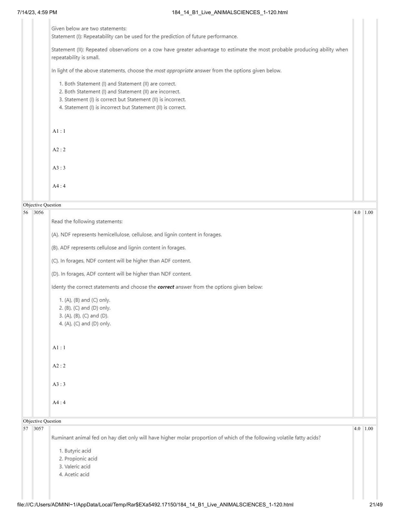 ICAR AIEEA PG 2023 ANIMAL SCIENCE Question Paper- 14 July 2023 - Page 21