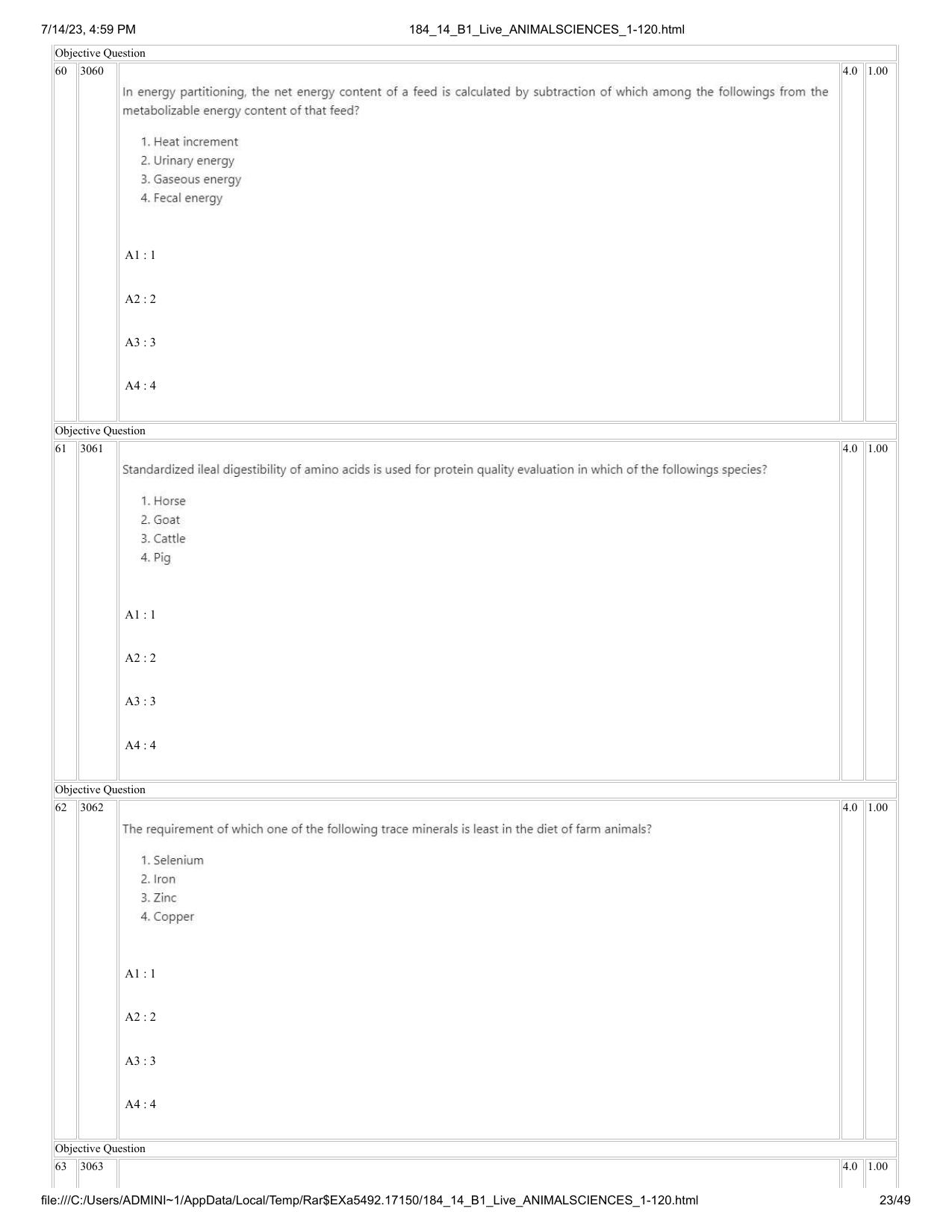 ICAR AIEEA PG 2023 ANIMAL SCIENCE Question Paper- 14 July 2023 - Page 23