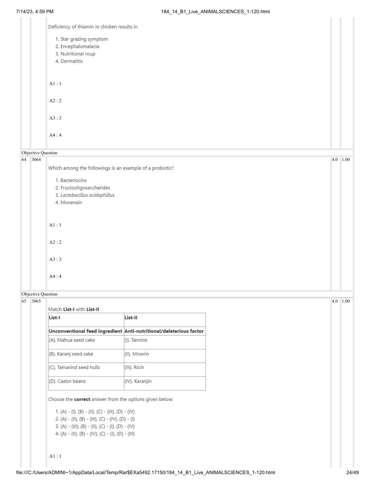 ICAR AIEEA PG 2023 ANIMAL SCIENCE Question Paper- 14 July 2023 - Page 24