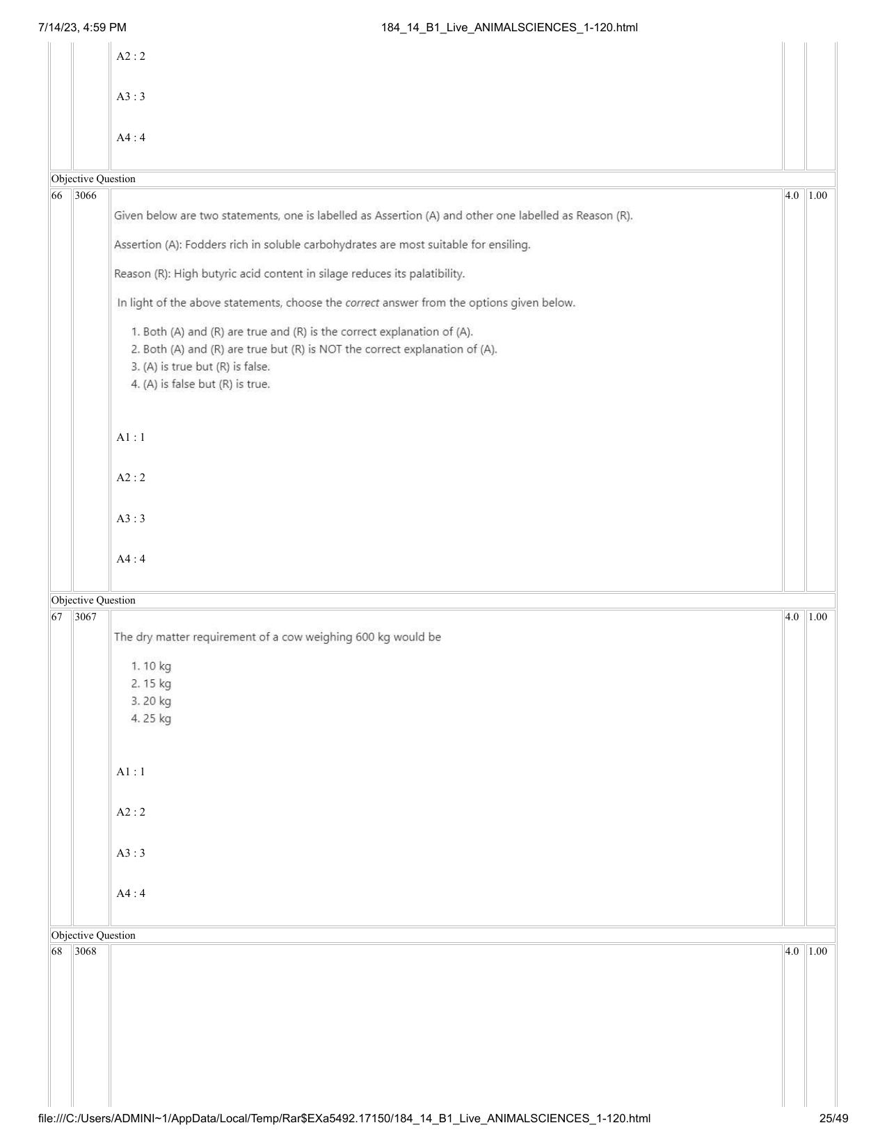 ICAR AIEEA PG 2023 ANIMAL SCIENCE Question Paper- 14 July 2023 - Page 25