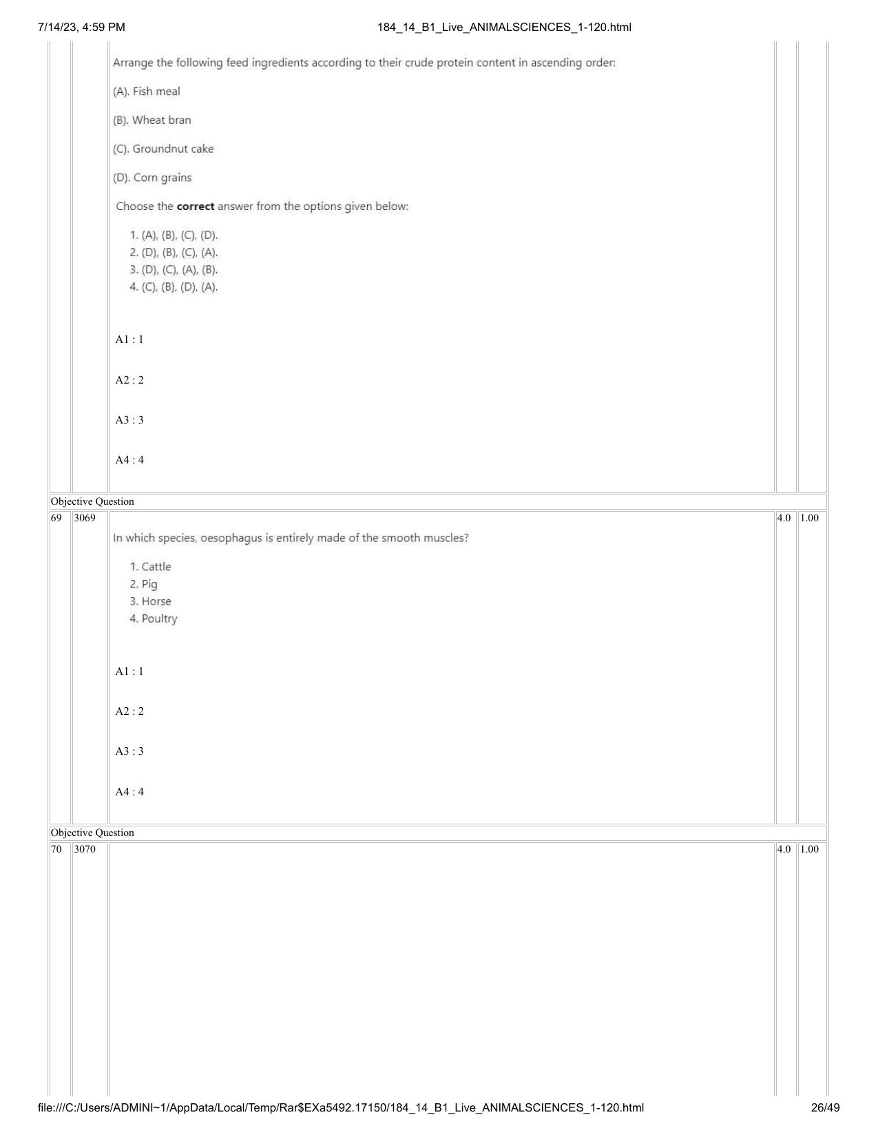 ICAR AIEEA PG 2023 ANIMAL SCIENCE Question Paper- 14 July 2023 - Page 26