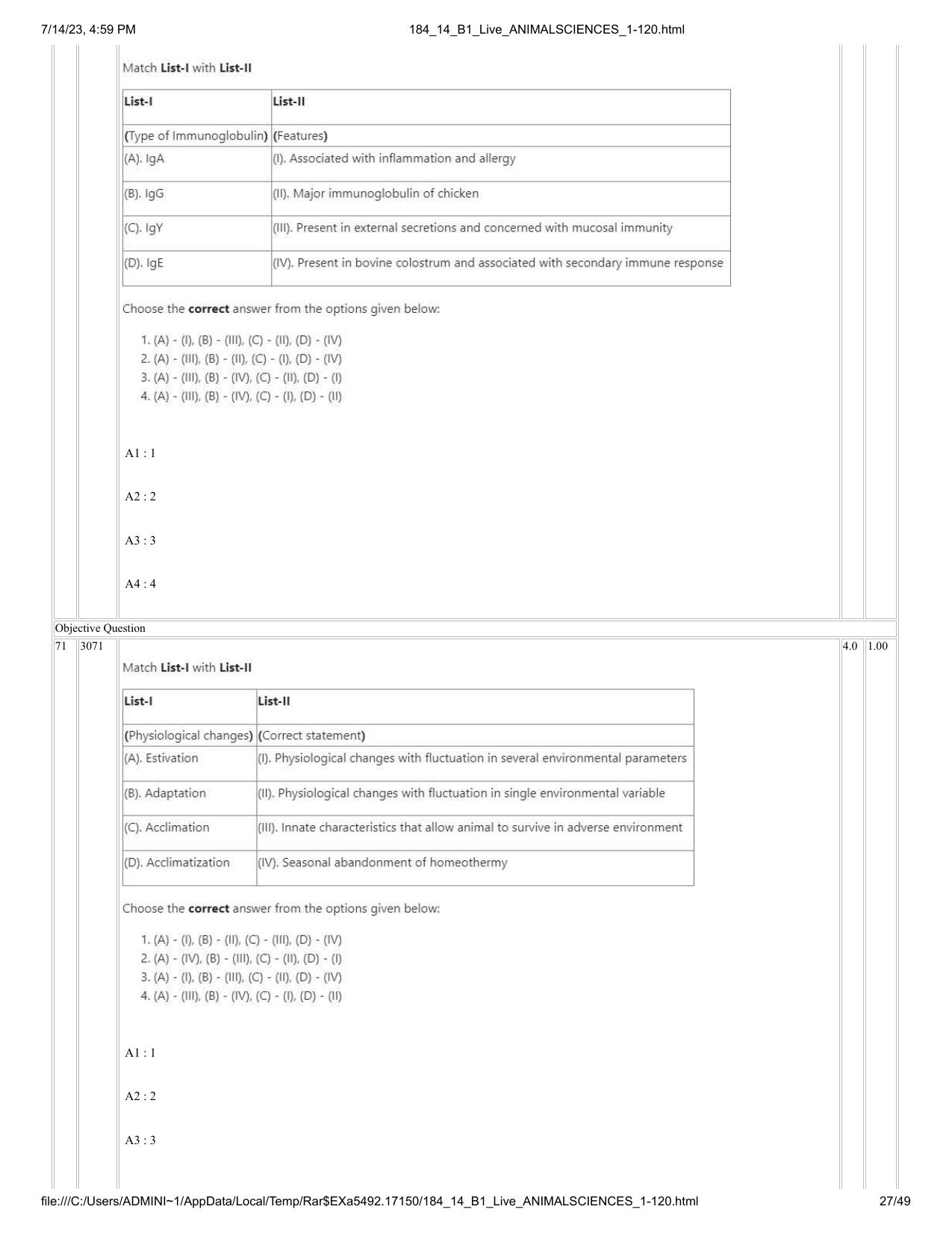 ICAR AIEEA PG 2023 ANIMAL SCIENCE Question Paper- 14 July 2023 - Page 27