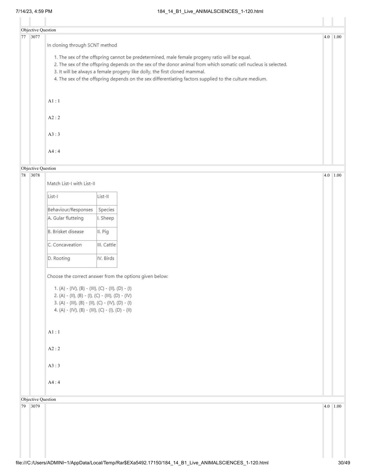 ICAR AIEEA PG 2023 ANIMAL SCIENCE Question Paper- 14 July 2023 - Page 30
