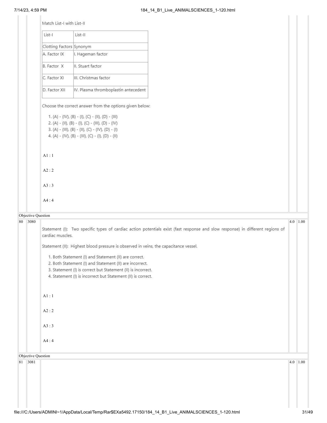 ICAR AIEEA PG 2023 ANIMAL SCIENCE Question Paper- 14 July 2023 - Page 31