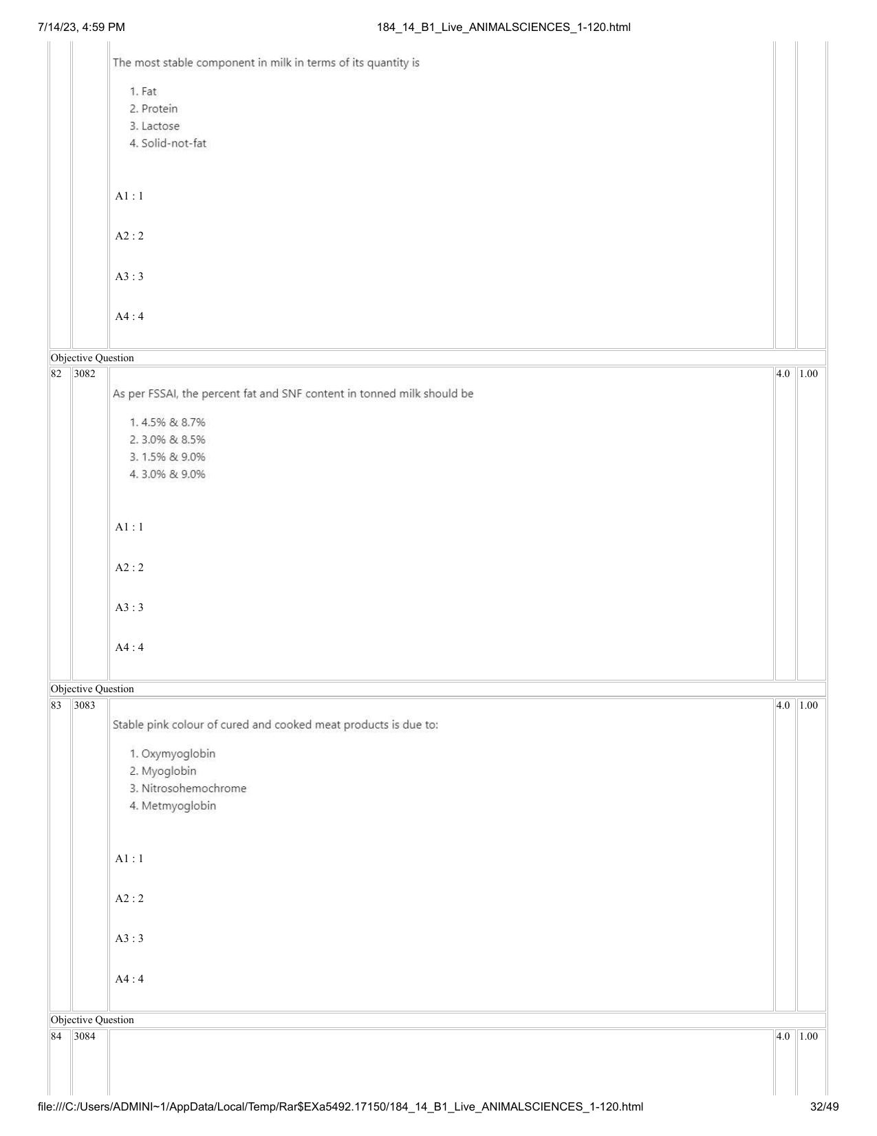 ICAR AIEEA PG 2023 ANIMAL SCIENCE Question Paper- 14 July 2023 - Page 32