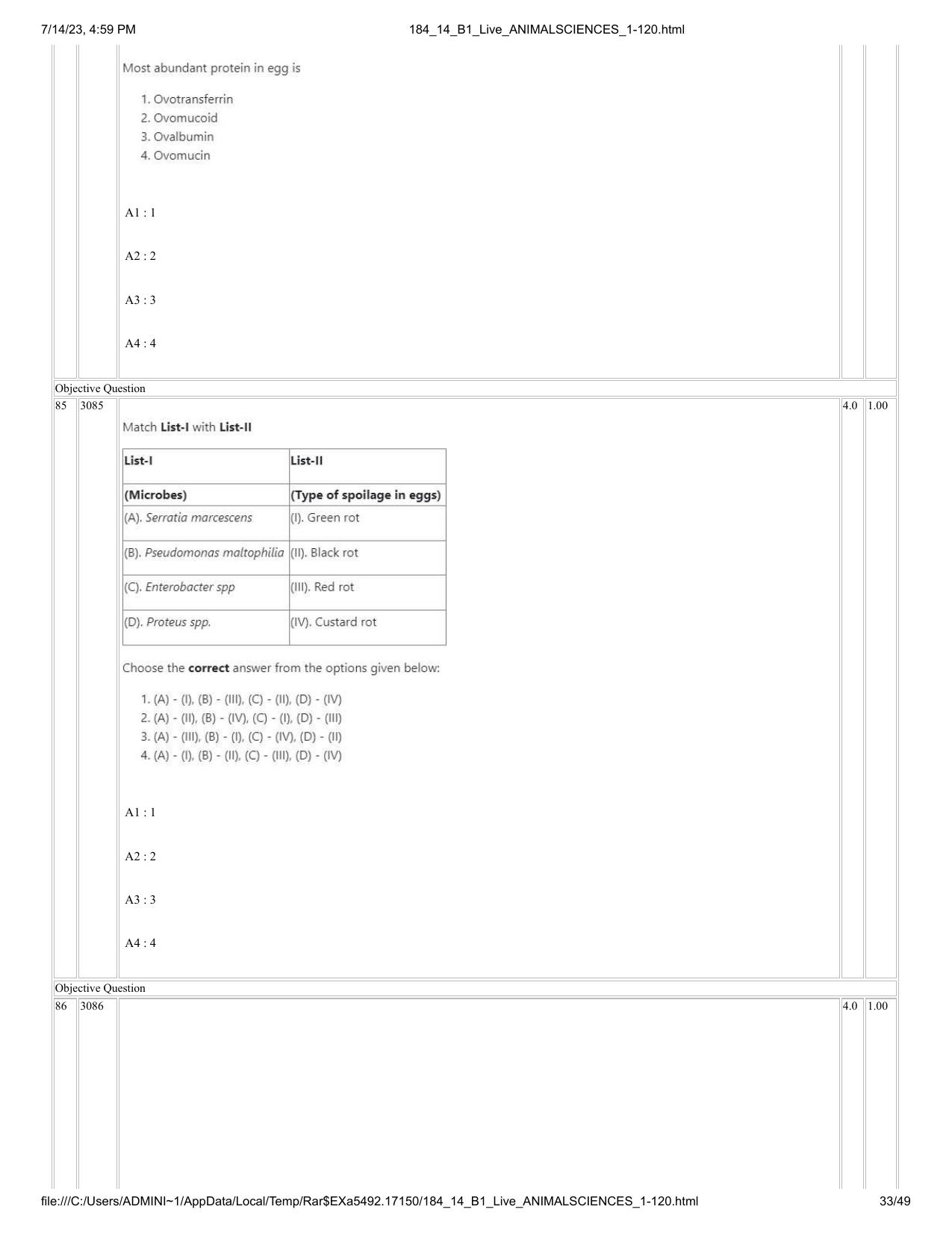 ICAR AIEEA PG 2023 ANIMAL SCIENCE Question Paper- 14 July 2023 - Page 33
