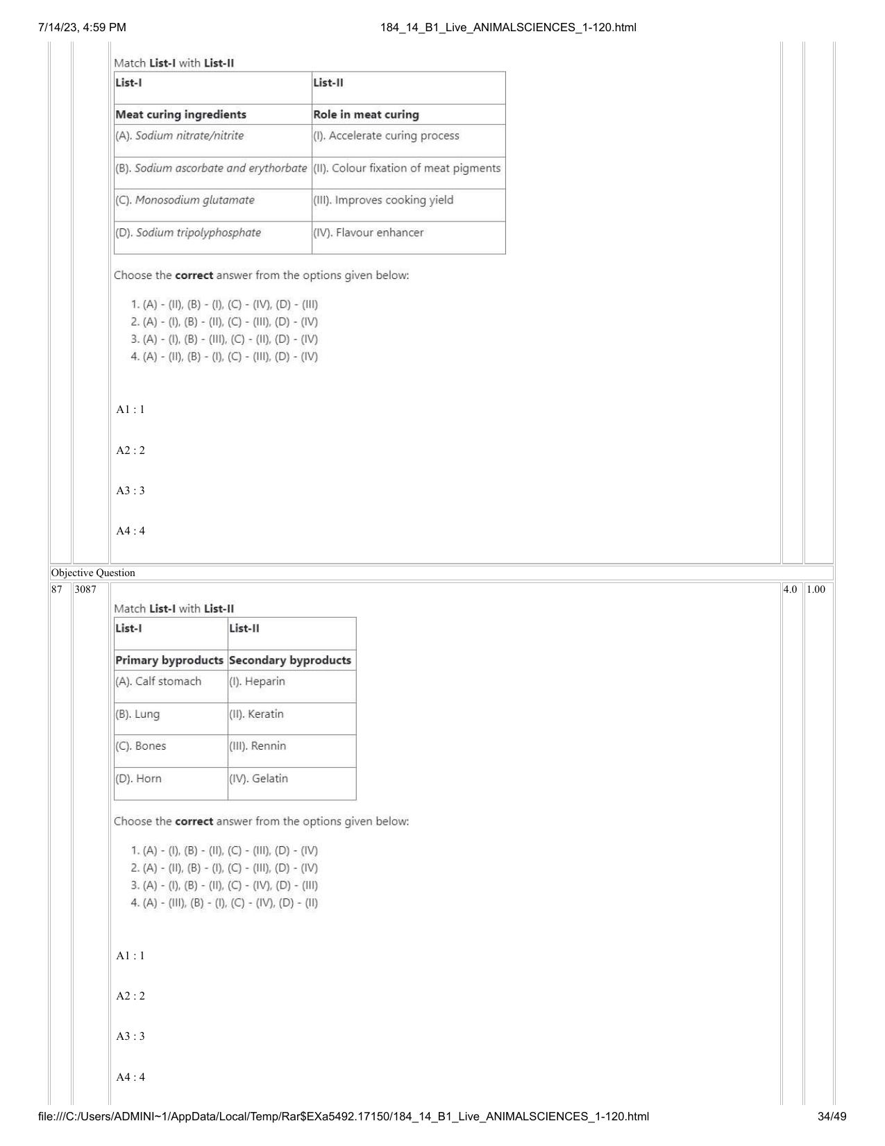 ICAR AIEEA PG 2023 ANIMAL SCIENCE Question Paper- 14 July 2023 - Page 34