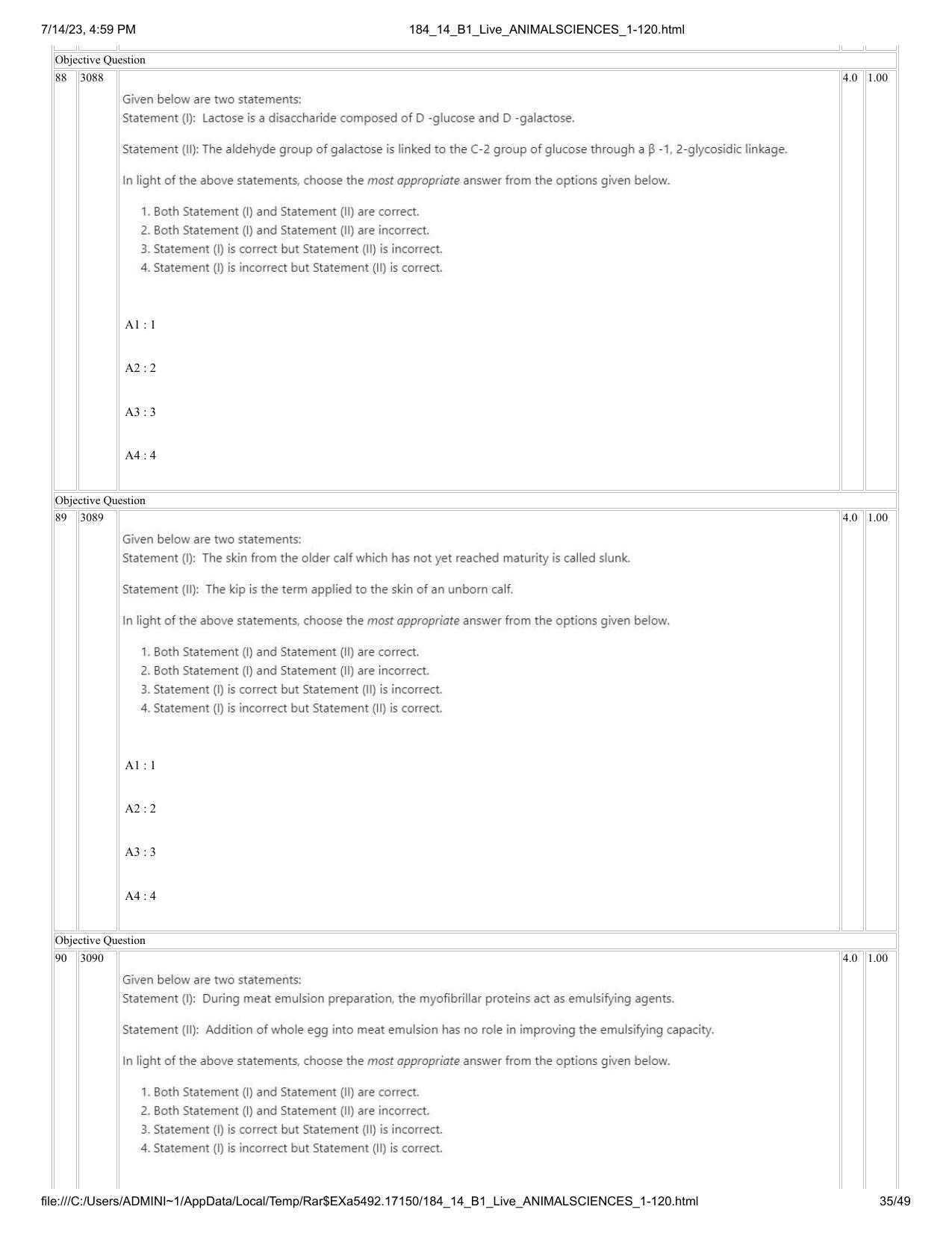 ICAR AIEEA PG 2023 ANIMAL SCIENCE Question Paper- 14 July 2023 - Page 35