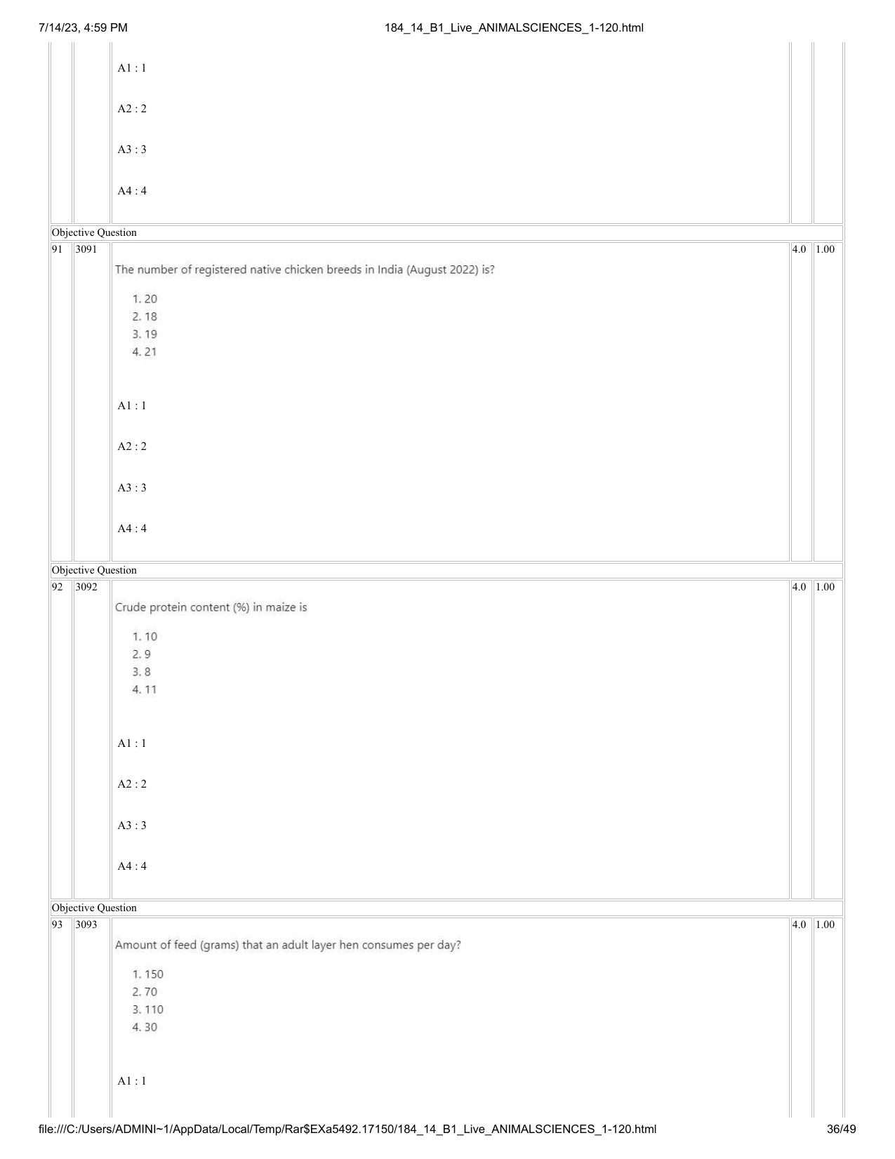 ICAR AIEEA PG 2023 ANIMAL SCIENCE Question Paper- 14 July 2023 - Page 36