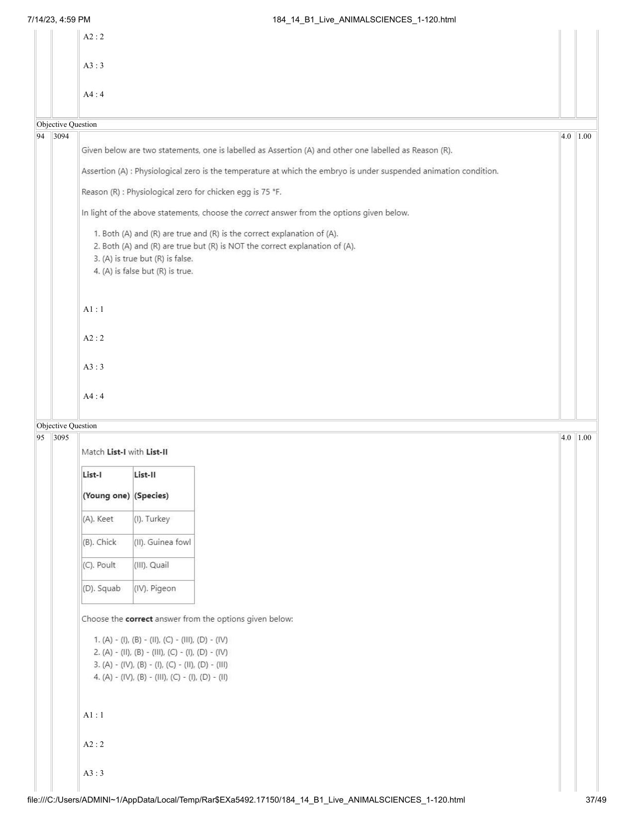 ICAR AIEEA PG 2023 ANIMAL SCIENCE Question Paper- 14 July 2023 - Page 37