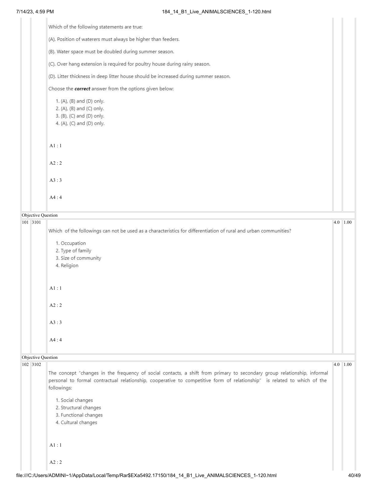 ICAR AIEEA PG 2023 ANIMAL SCIENCE Question Paper- 14 July 2023 - Page 40