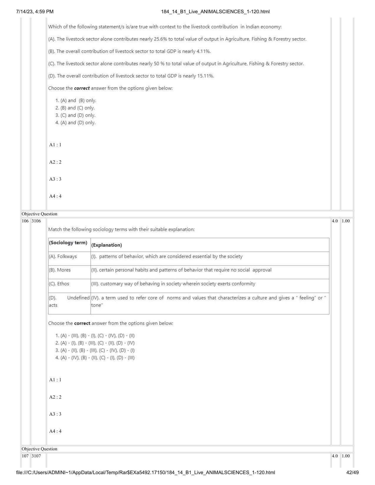 ICAR AIEEA PG 2023 ANIMAL SCIENCE Question Paper- 14 July 2023 - Page 42