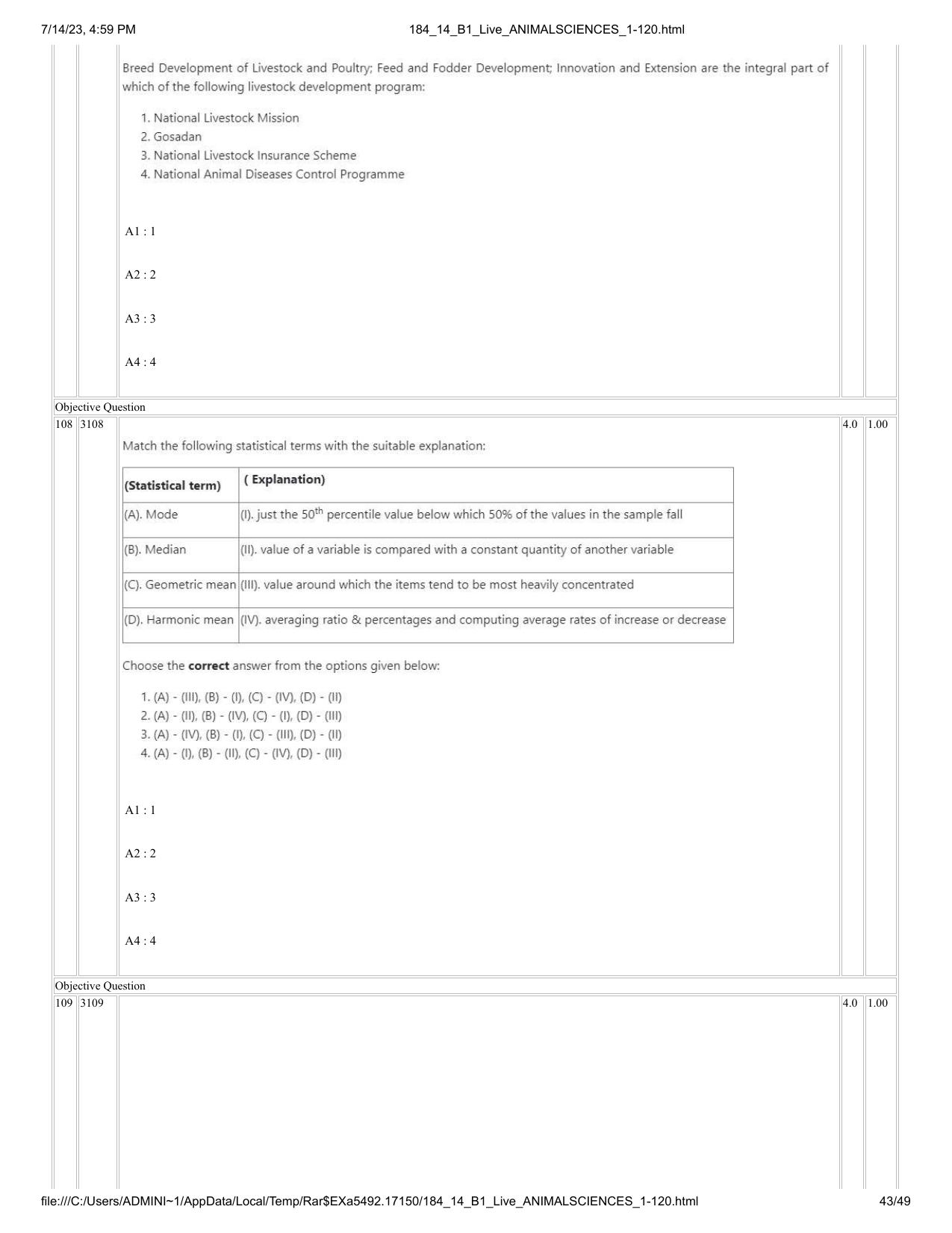 ICAR AIEEA PG 2023 ANIMAL SCIENCE Question Paper- 14 July 2023 - Page 43