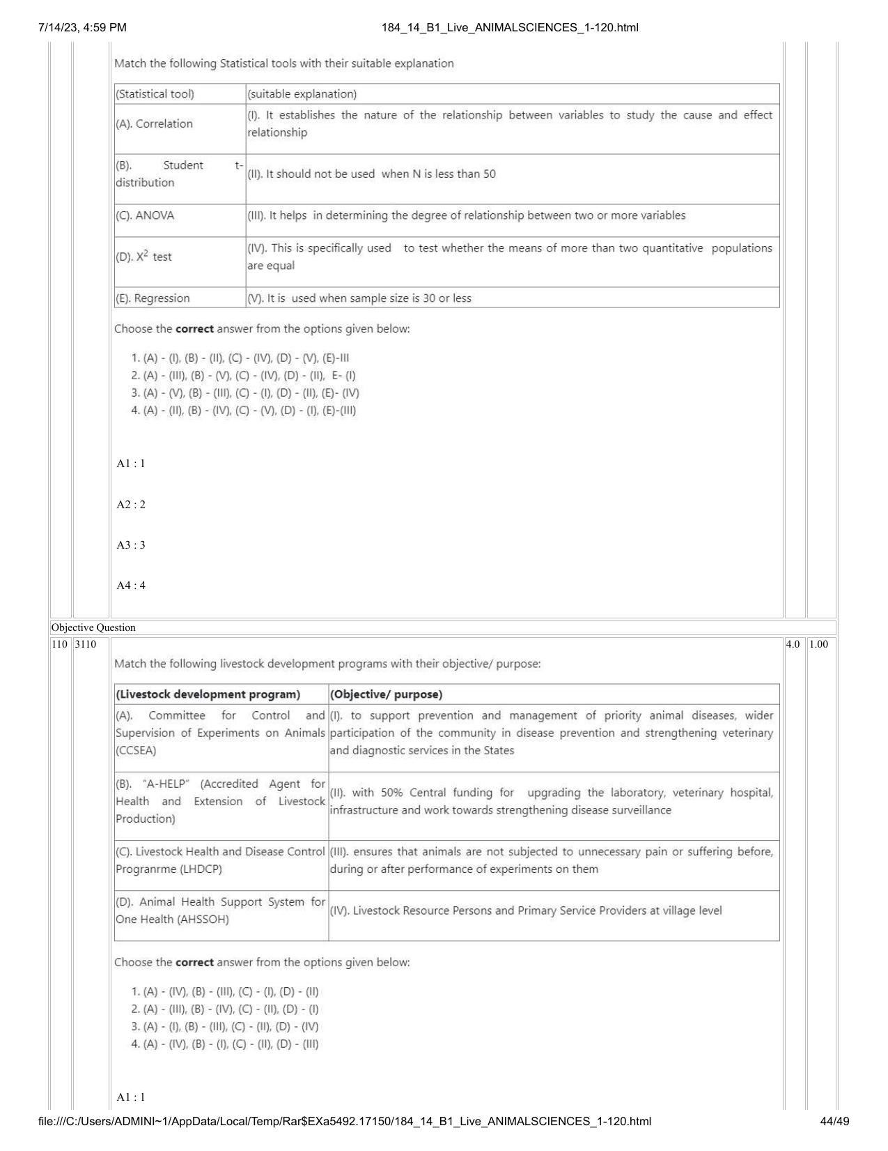 ICAR AIEEA PG 2023 ANIMAL SCIENCE Question Paper- 14 July 2023 - Page 44