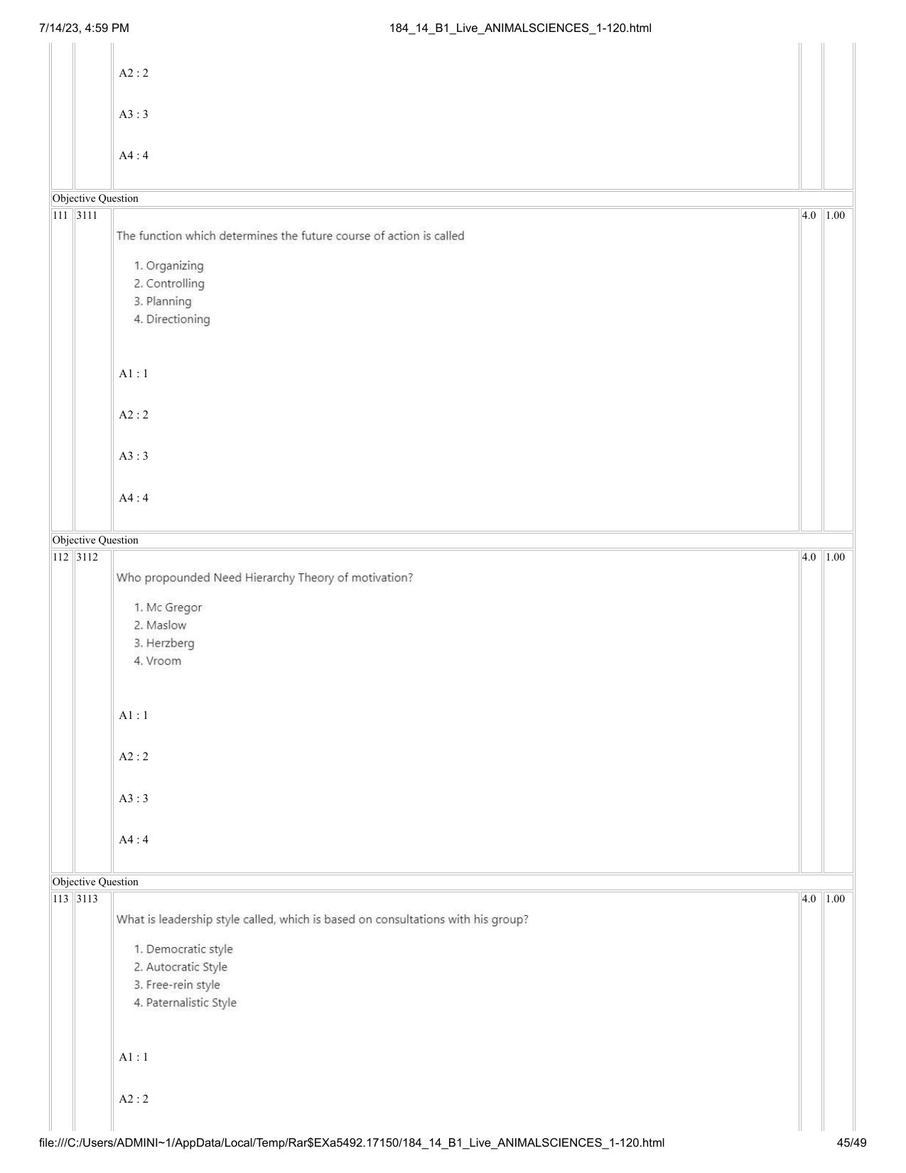 ICAR AIEEA PG 2023 ANIMAL SCIENCE Question Paper- 14 July 2023 - Page 45