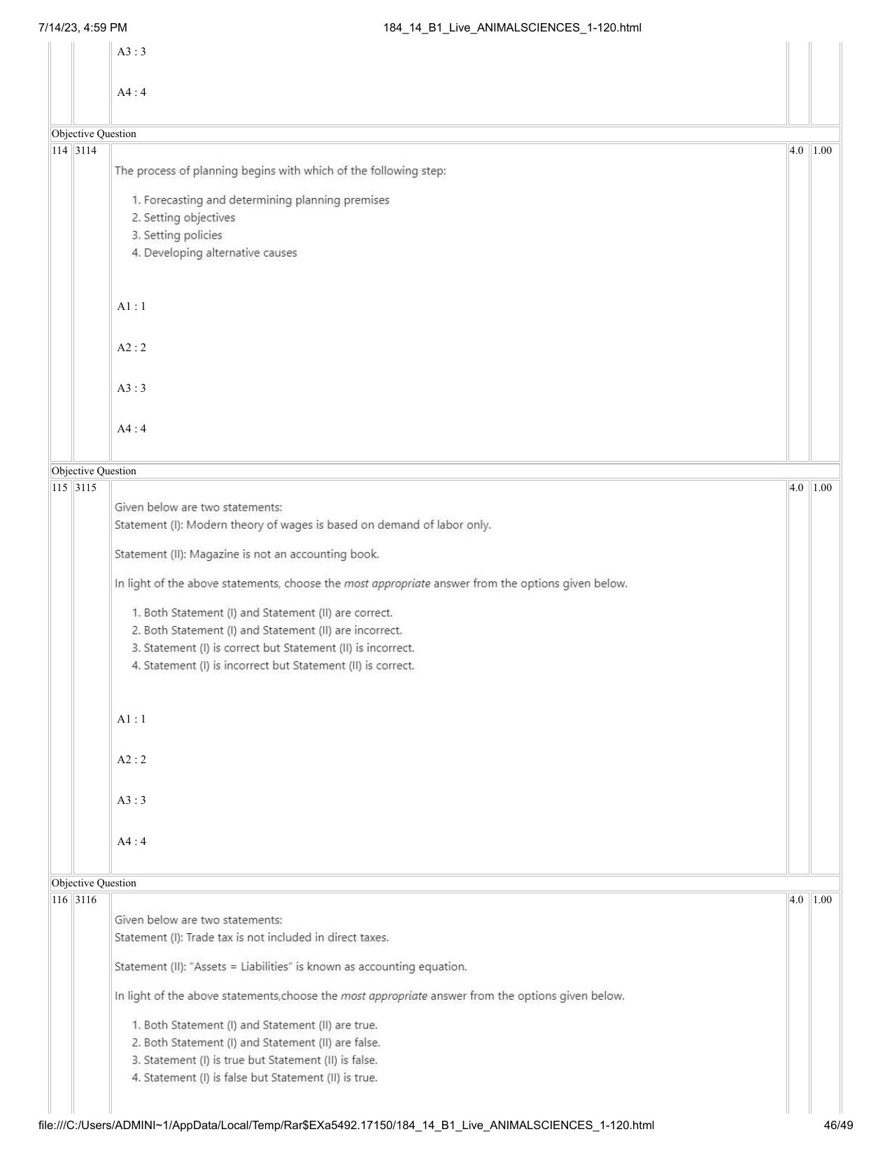 ICAR AIEEA PG 2023 ANIMAL SCIENCE Question Paper- 14 July 2023 - Page 46