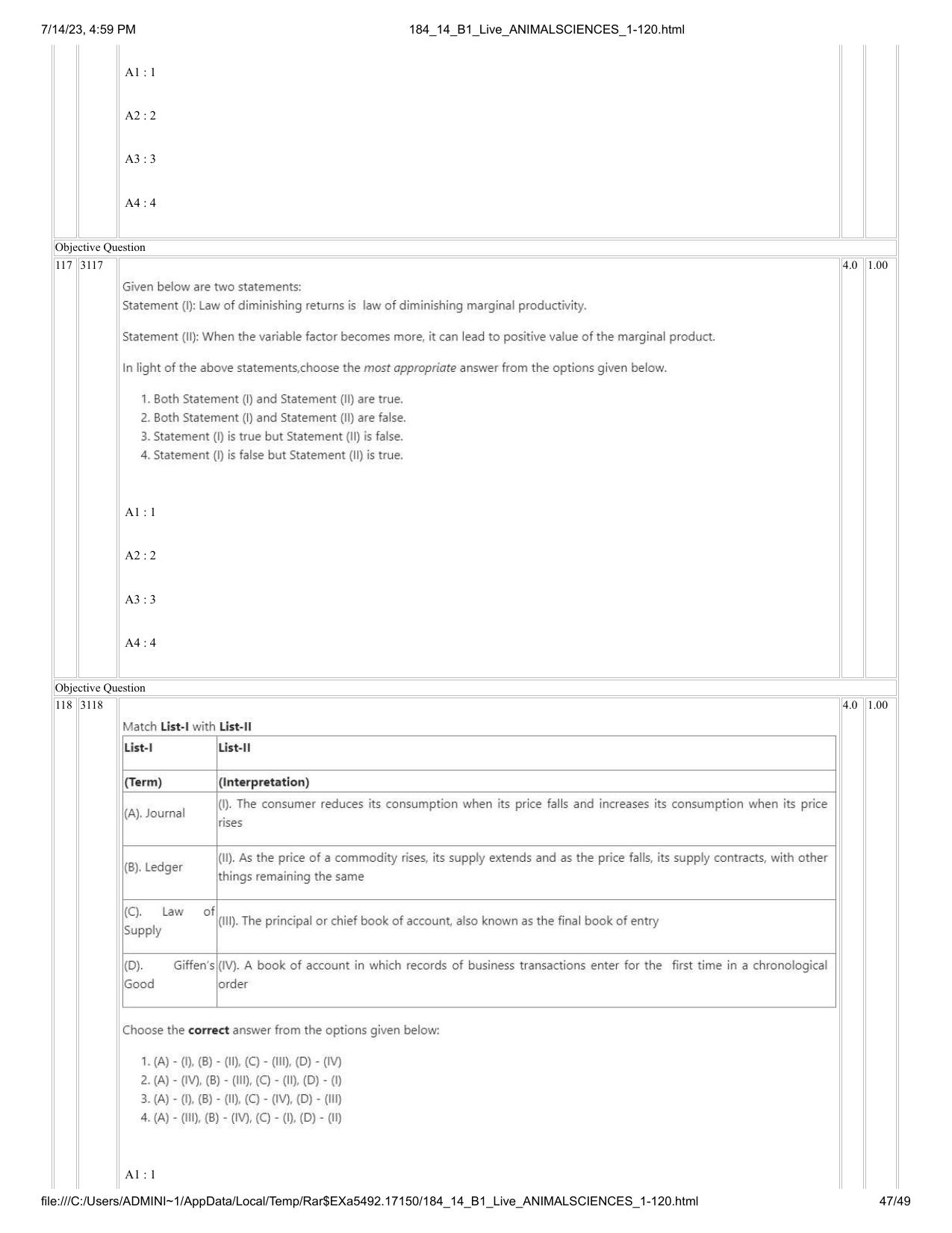 ICAR AIEEA PG 2023 ANIMAL SCIENCE Question Paper- 14 July 2023 - Page 47