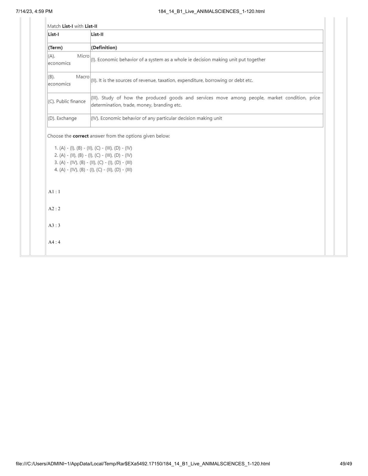 ICAR AIEEA PG 2023 ANIMAL SCIENCE Question Paper- 14 July 2023 - Page 49