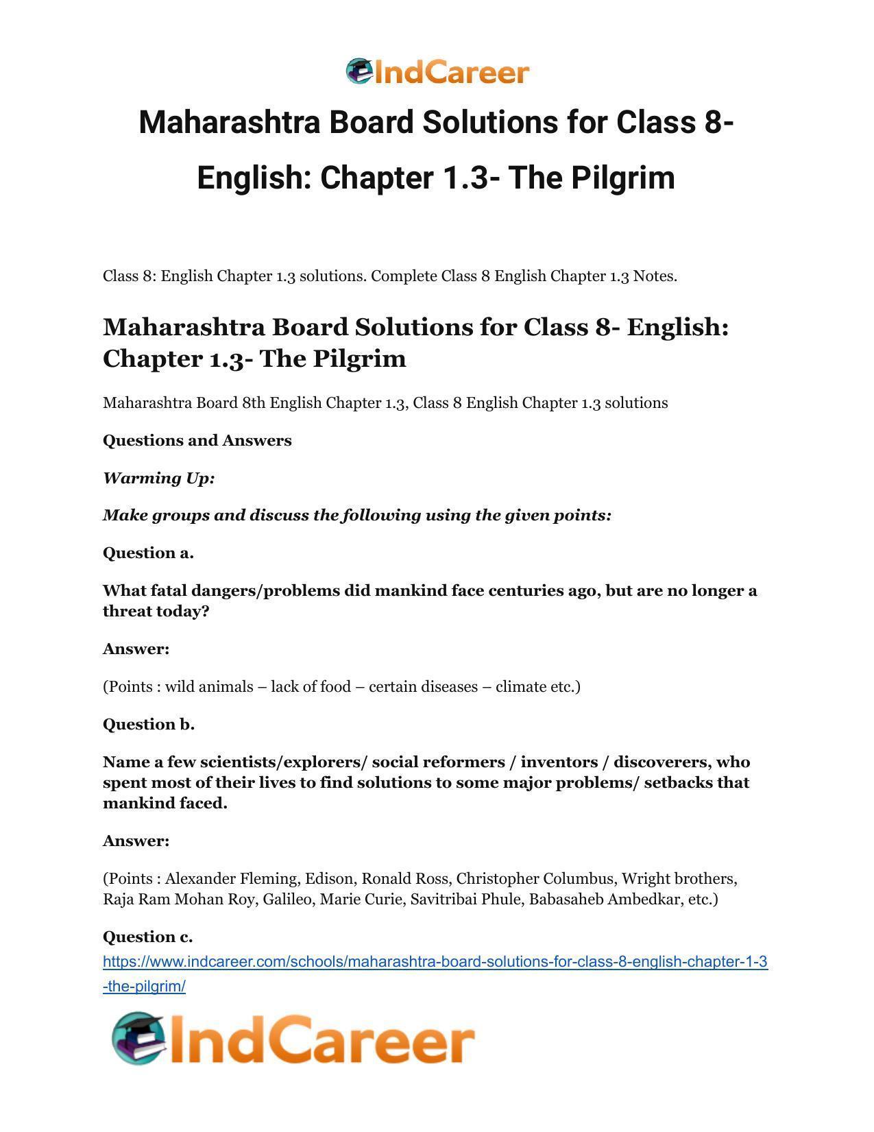 Maharashtra Board Solutions for Class 8- English: Chapter 1.3- The Pilgrim - Page 2