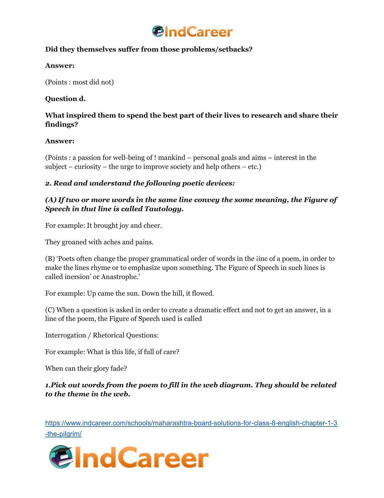 Maharashtra Board Solutions for Class 8- English: Chapter 1.3- The Pilgrim - Page 3
