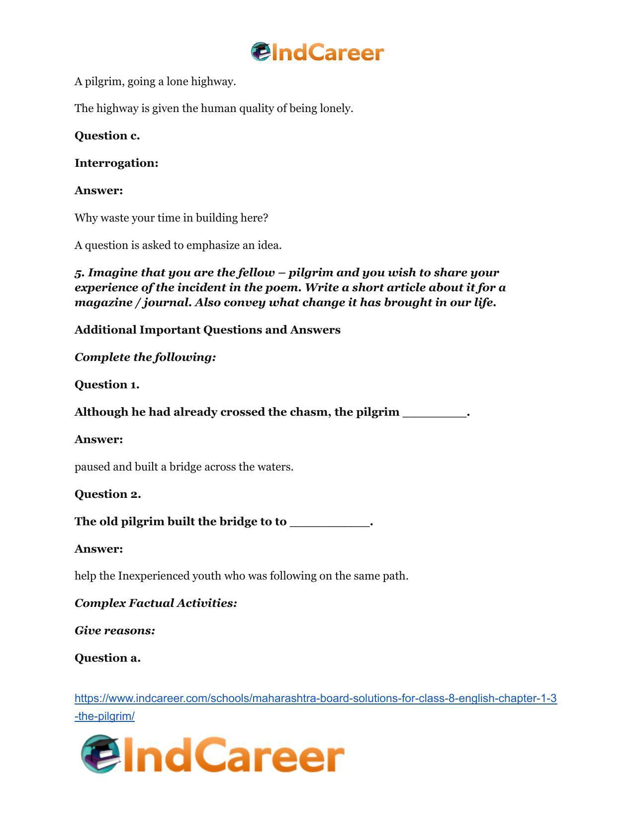 Maharashtra Board Solutions for Class 8- English: Chapter 1.3- The Pilgrim - Page 9