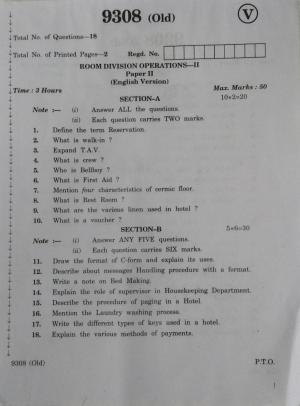 AP Inter 2nd Year Room Division Operations-II (old) March-2020-Vocational Question Paper