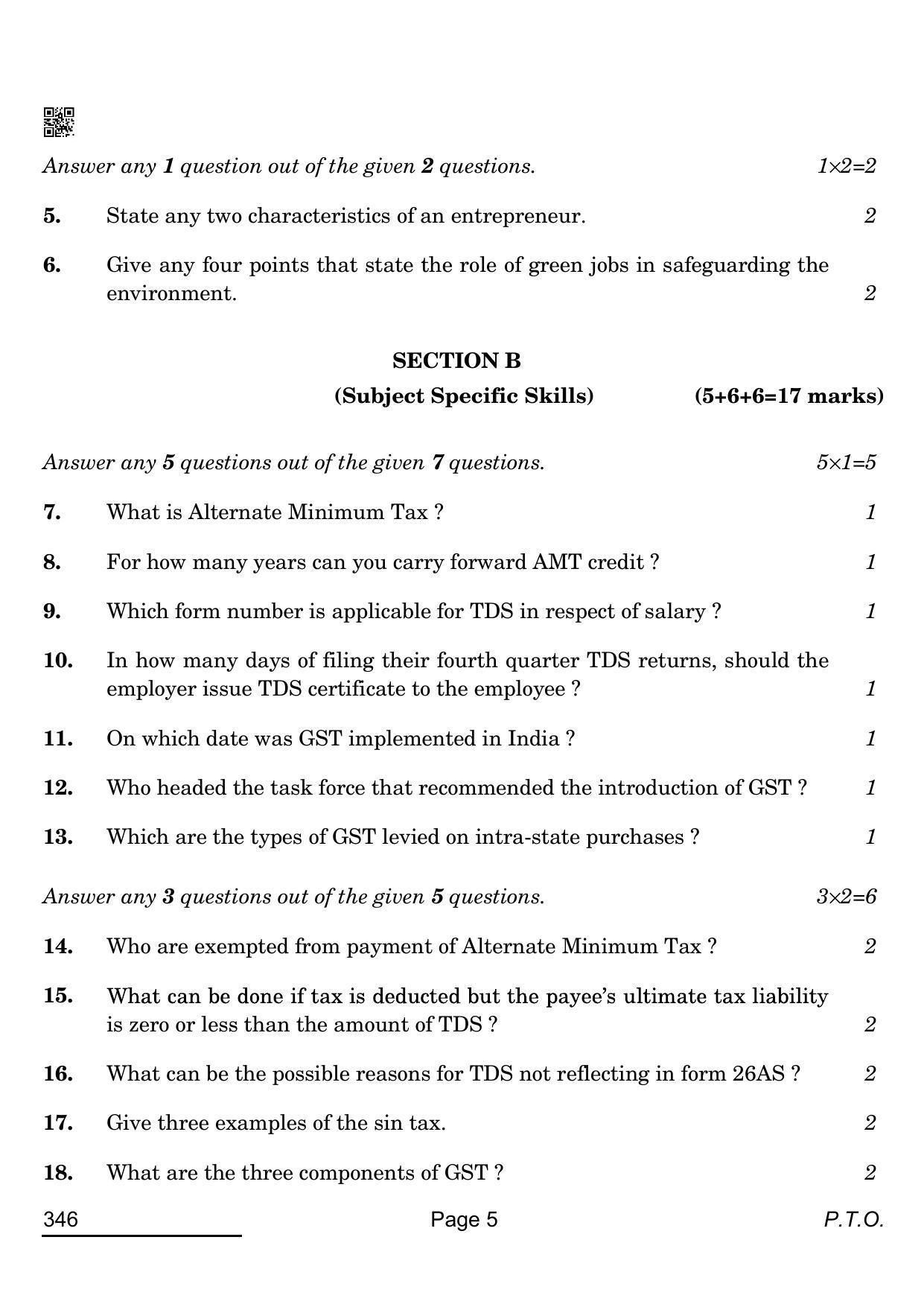 CBSE Class 12 346_Taxation 2022 Question Paper - Page 5