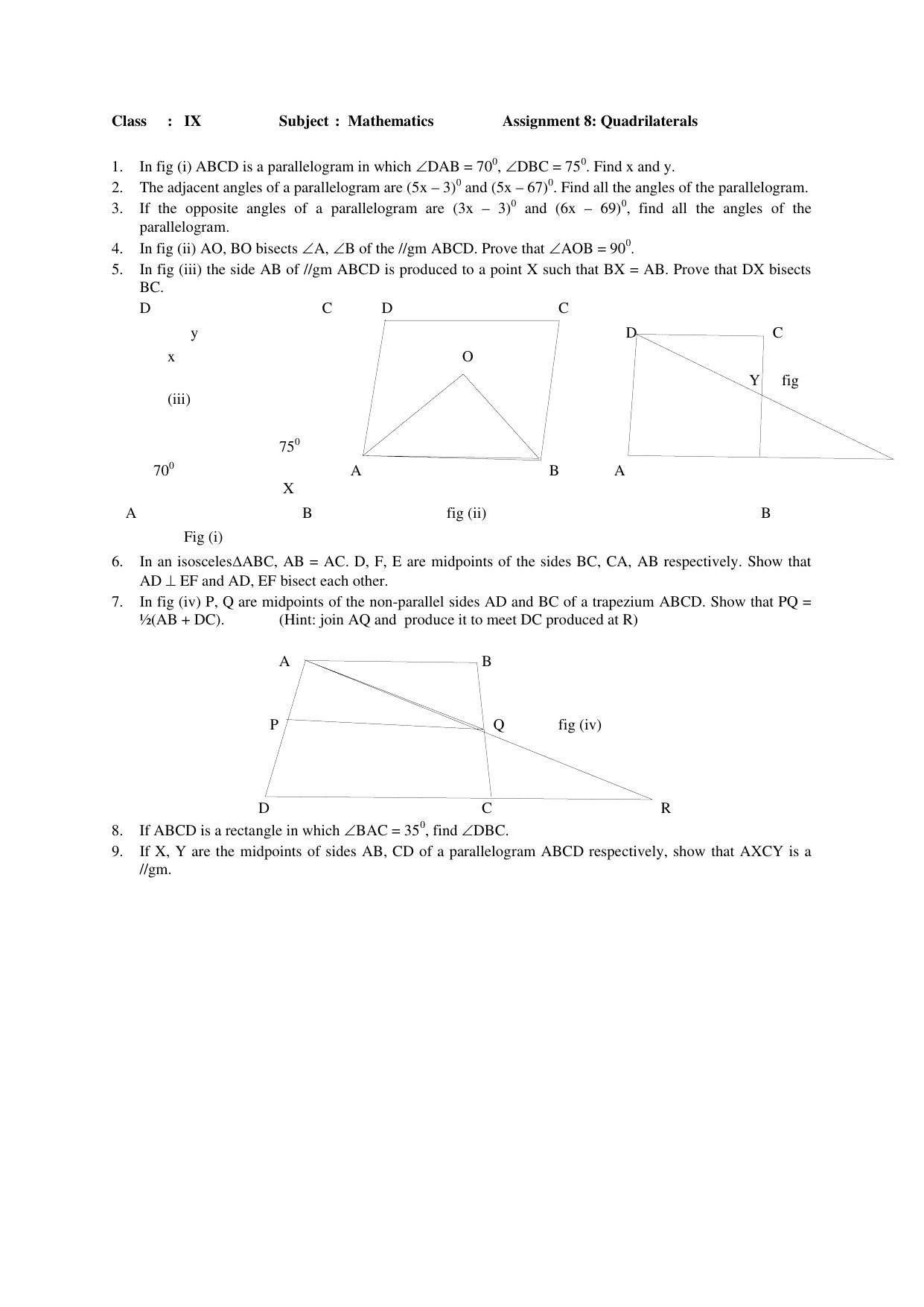 CBSE Worksheets for Class 9 Mathematics Assignment 6 - Page 1