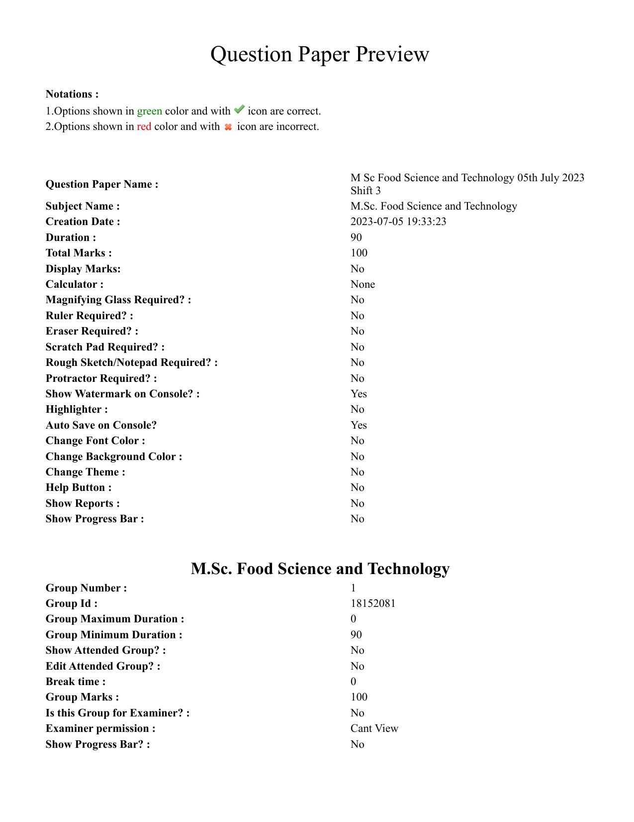 TS CPGET 2023 M Sc Food Science and Technology (Shift 3) Question Paper with Answer Key - Page 1