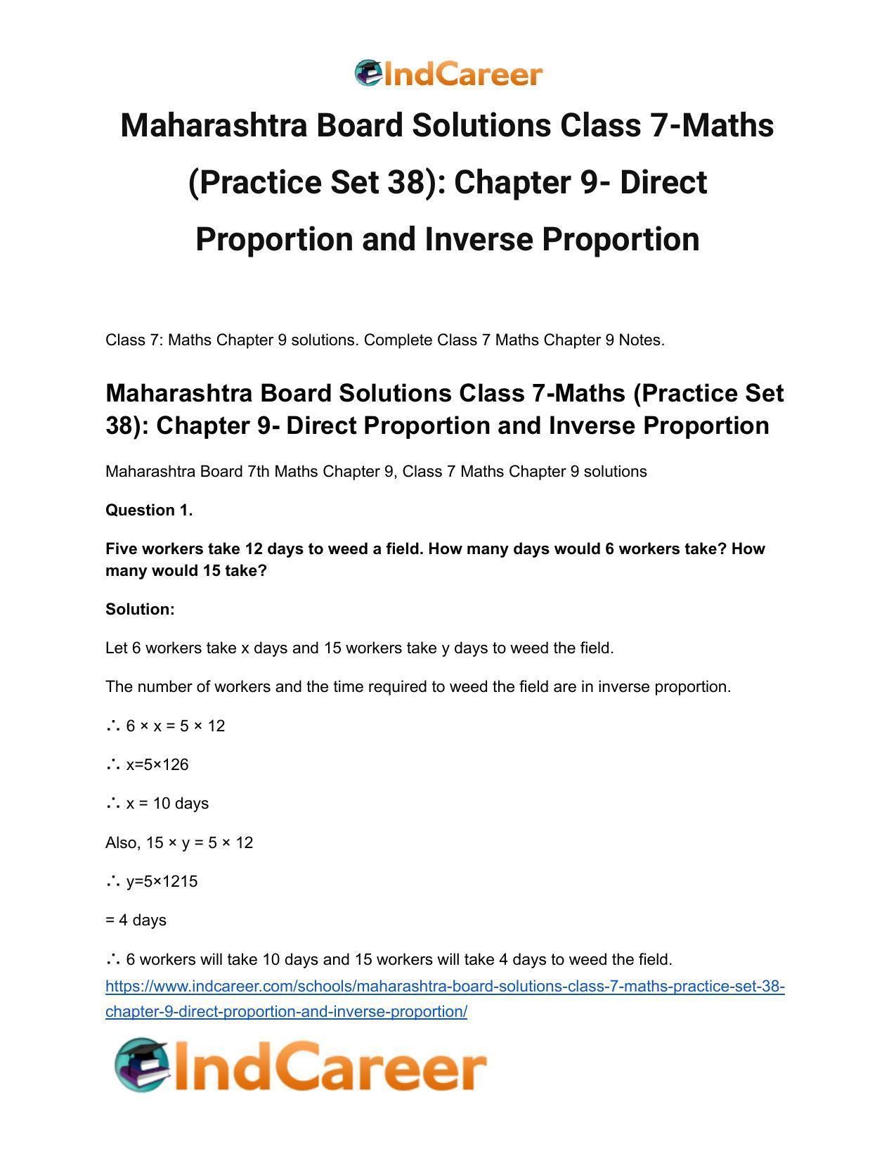 Maharashtra Board Solutions Class 7-Maths (Practice Set 38): Chapter 9- Direct Proportion and Inverse Proportion - Page 2